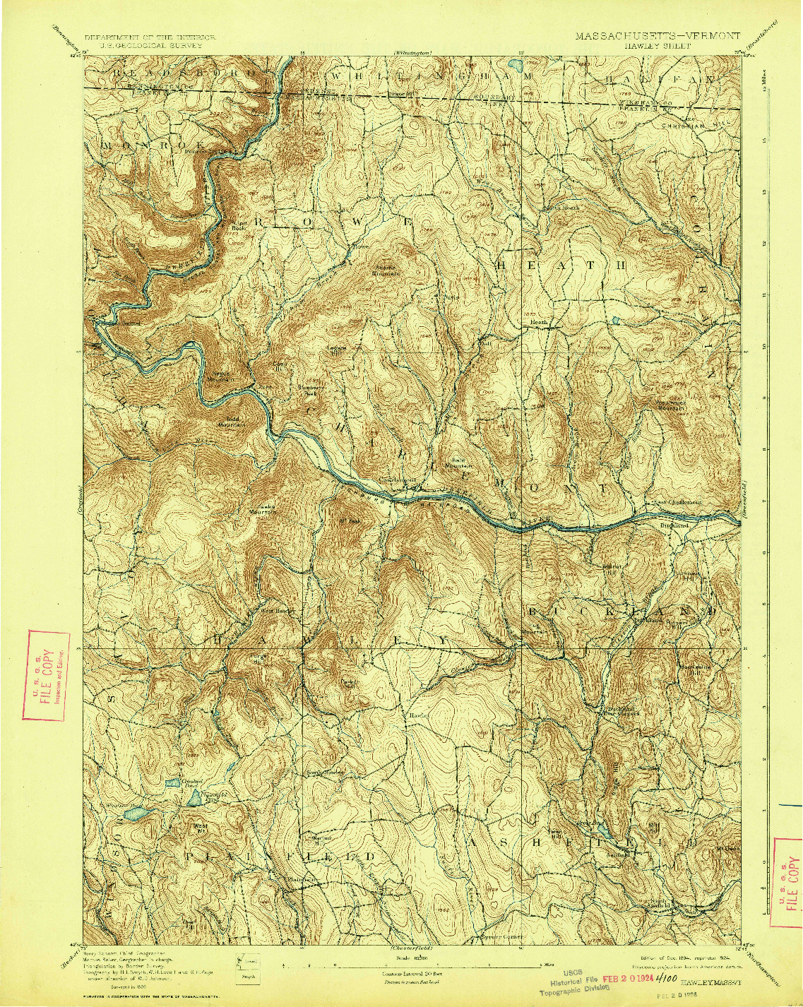 USGS 1:62500-SCALE QUADRANGLE FOR HAWLEY, MA 1894