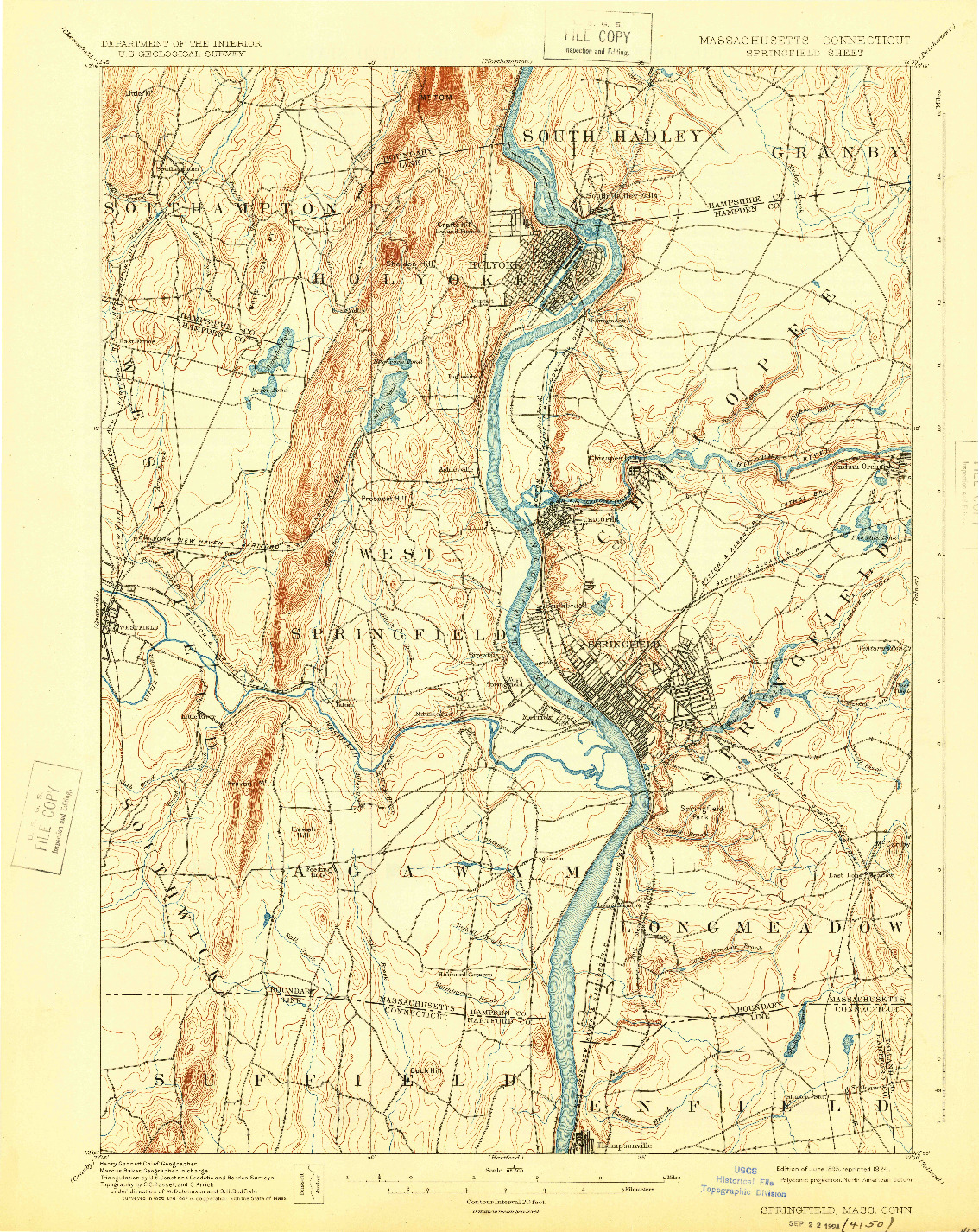 USGS 1:62500-SCALE QUADRANGLE FOR SPRINGFIELD, MA 1895