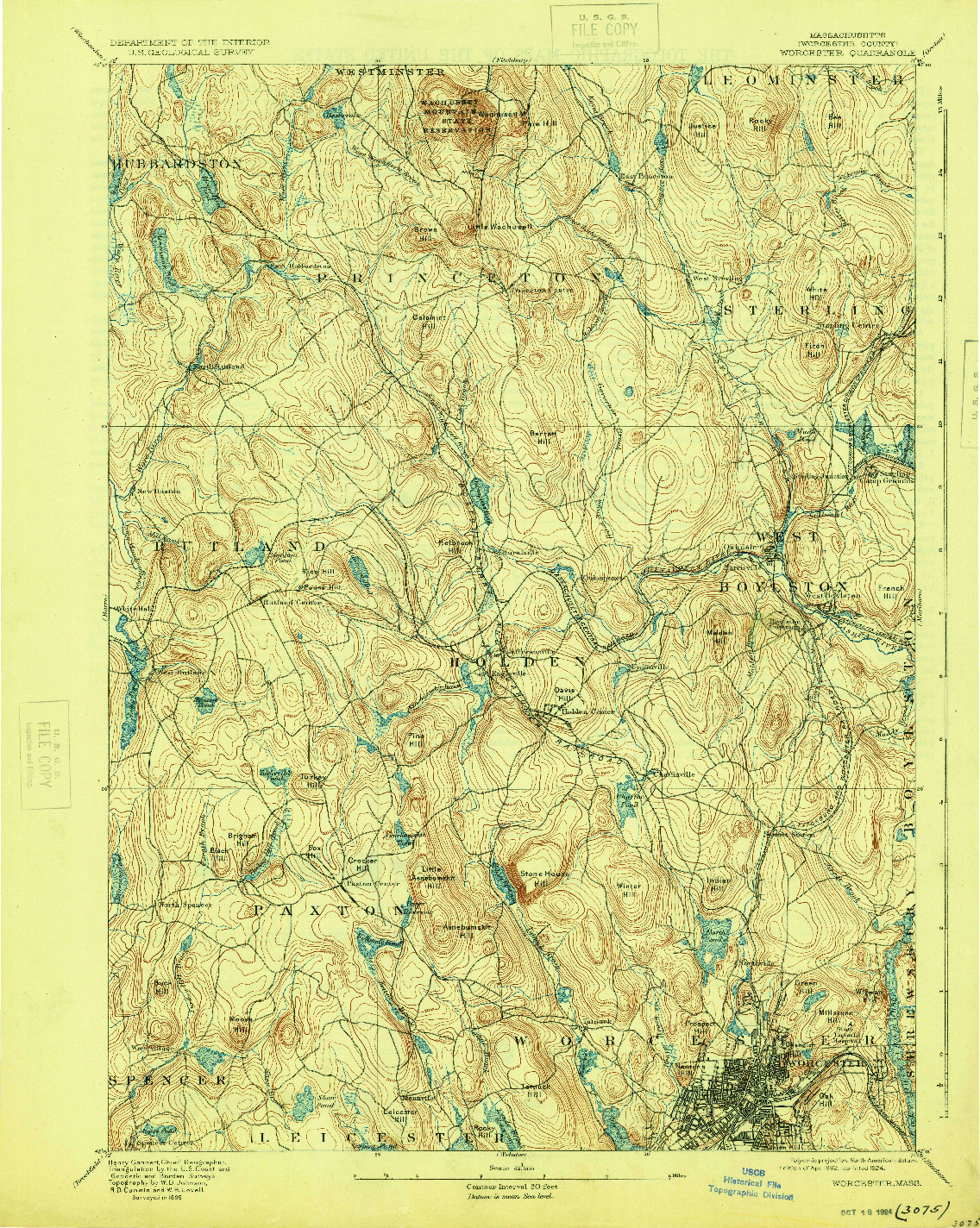 USGS 1:62500-SCALE QUADRANGLE FOR WORCESTER, MA 1892