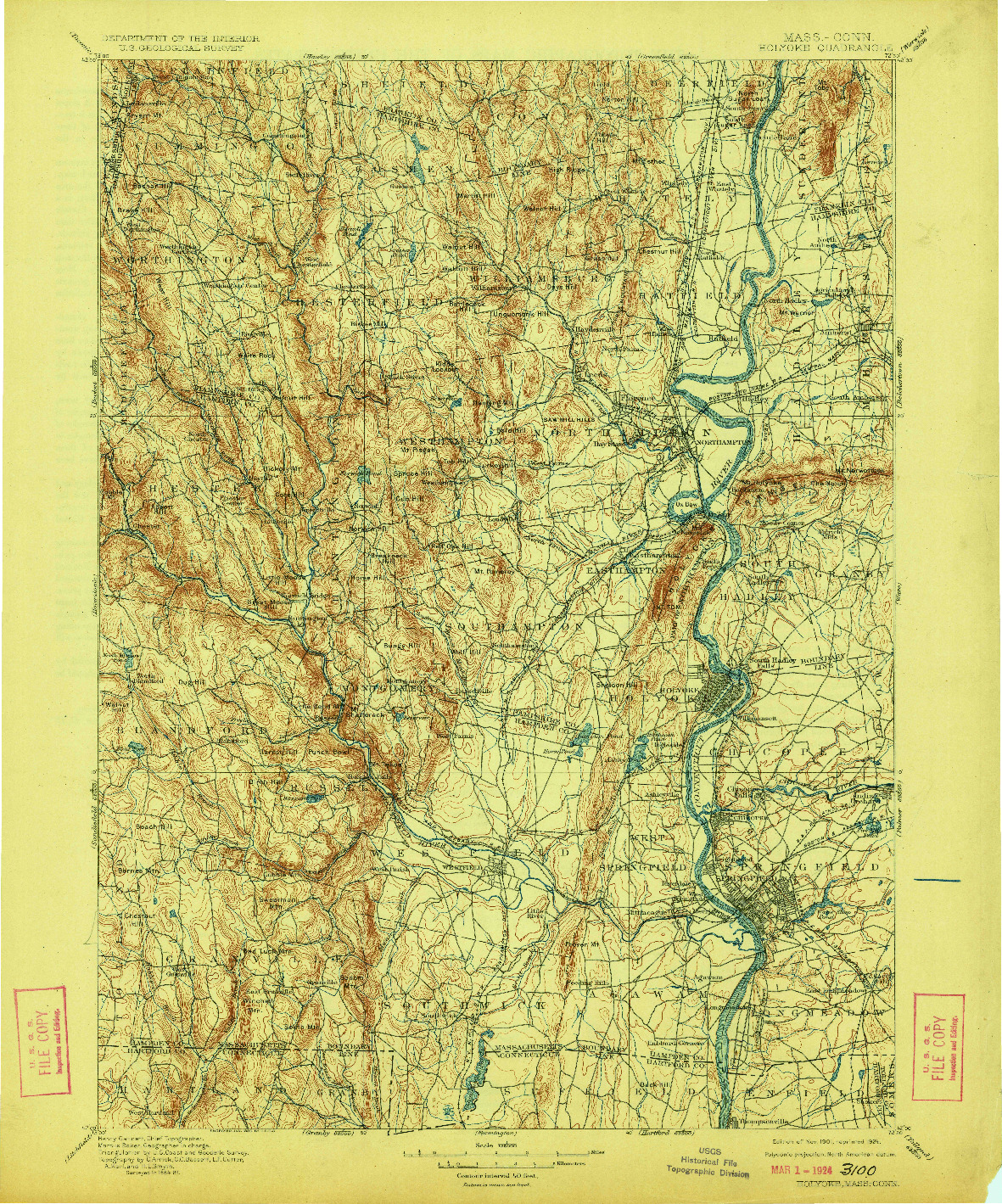 USGS 1:125000-SCALE QUADRANGLE FOR HOLYOKE, MA 1901