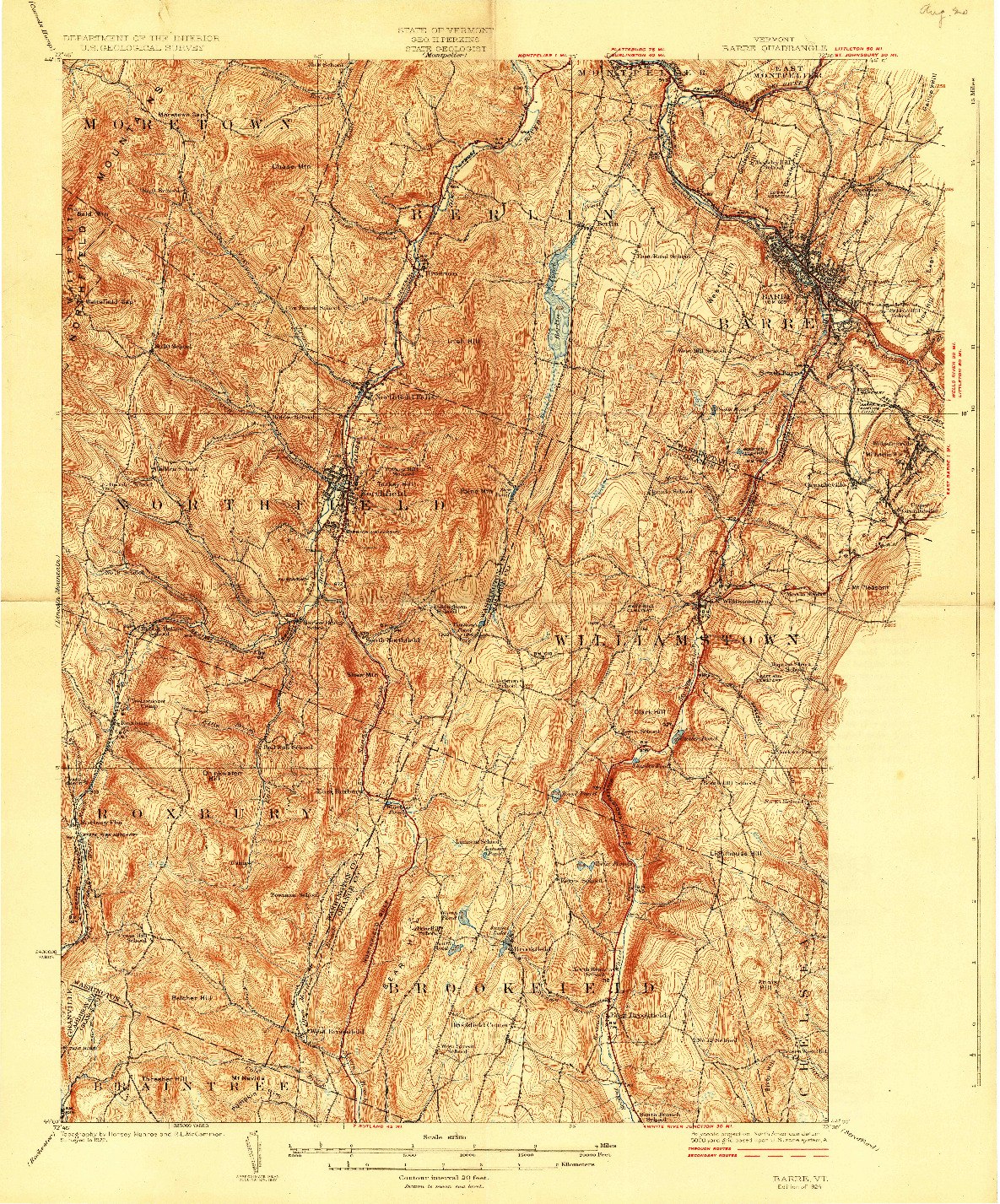 USGS 1:62500-SCALE QUADRANGLE FOR BARRE, VT 1924