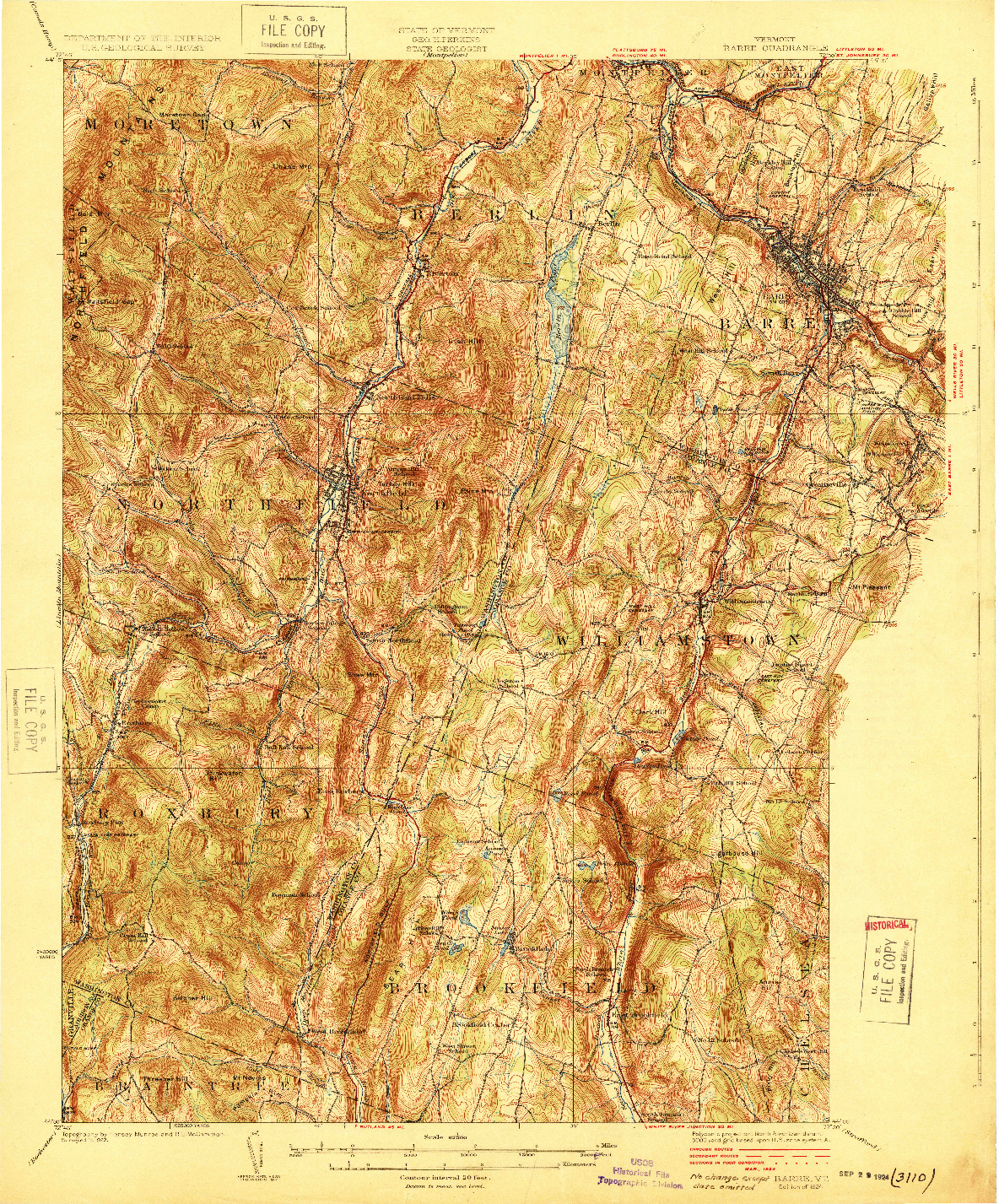 USGS 1:62500-SCALE QUADRANGLE FOR BARRE, VT 1924