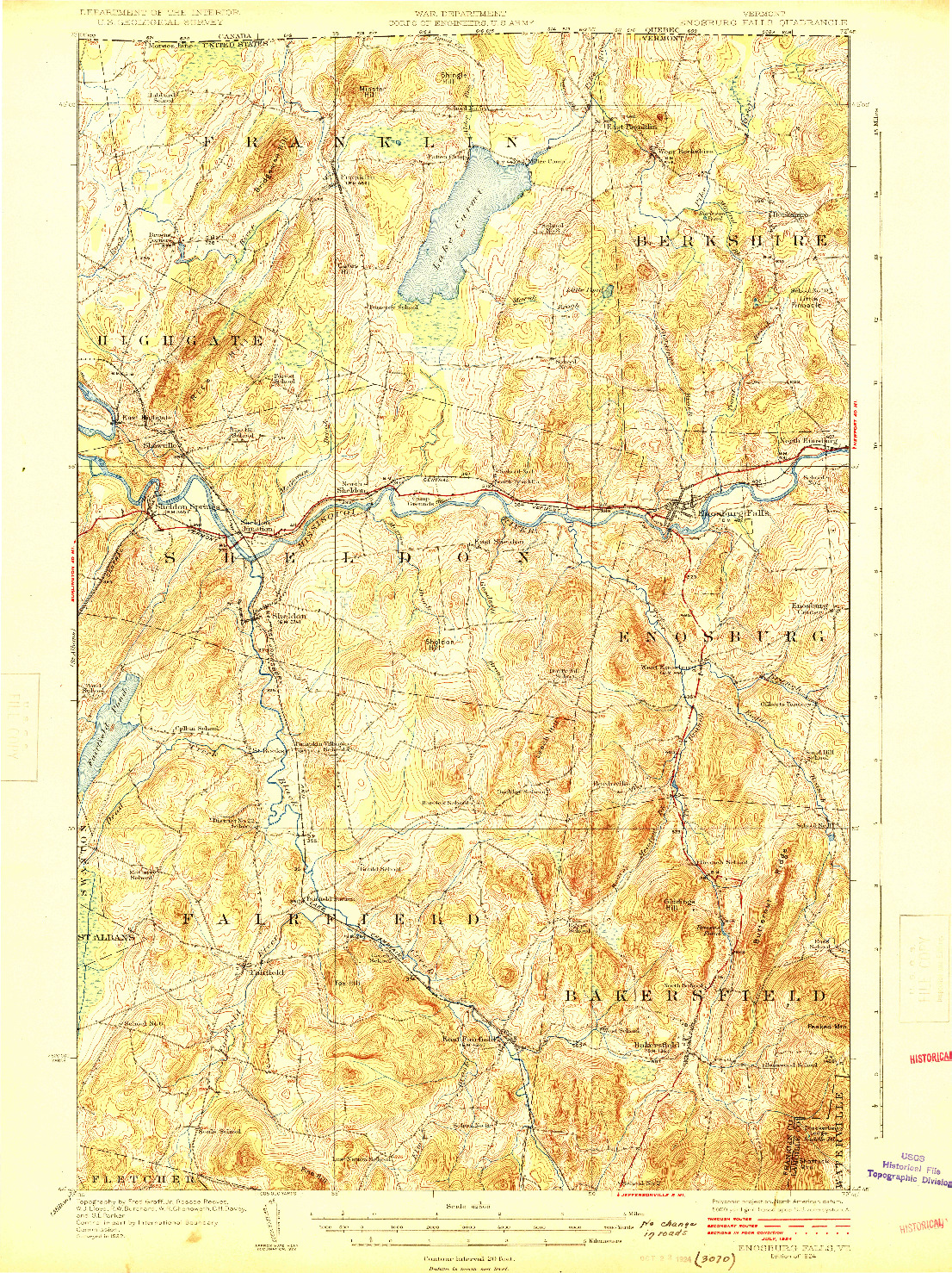 USGS 1:62500-SCALE QUADRANGLE FOR ENOSBURG FALLS, VT 1924