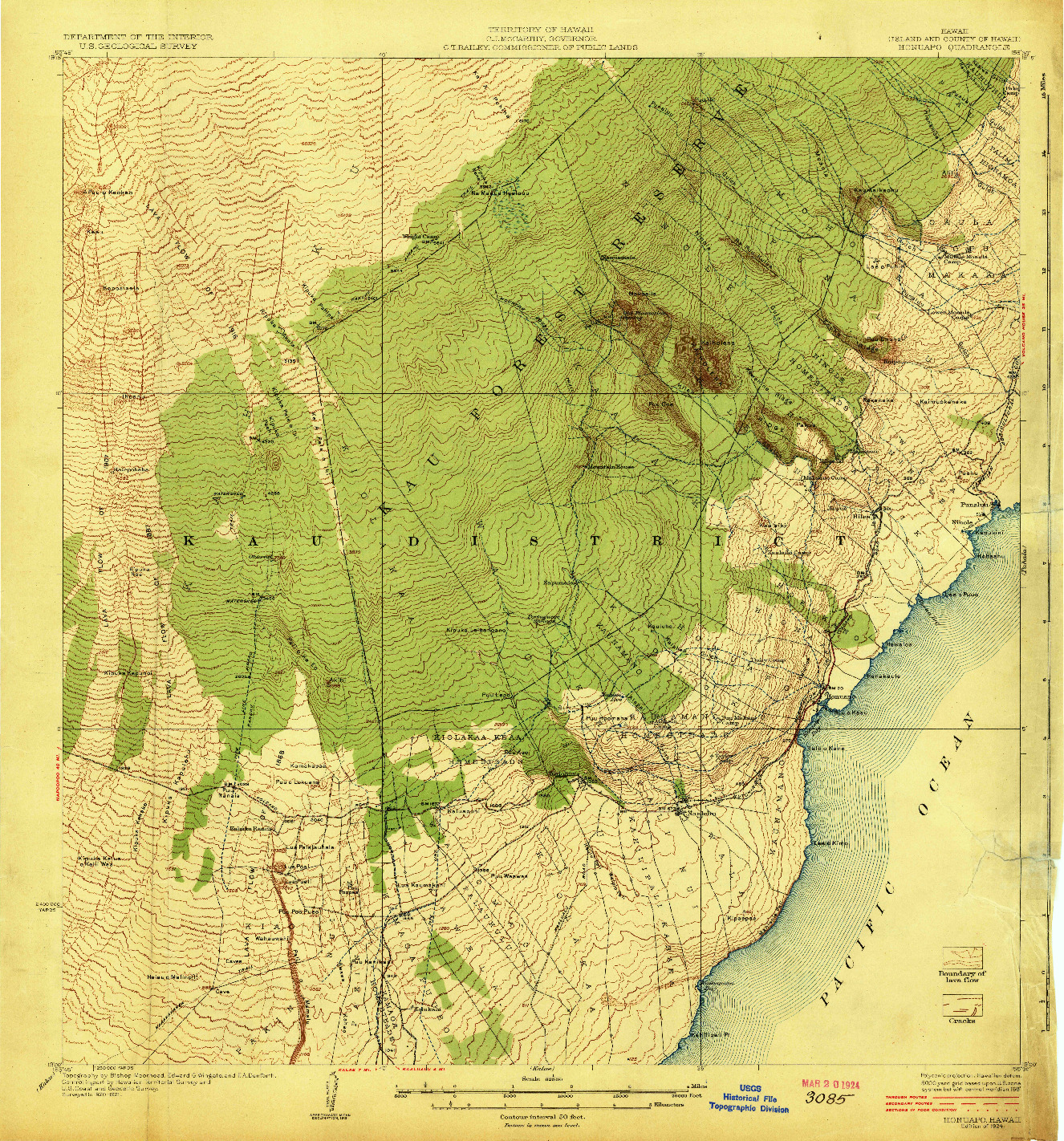 USGS 1:62500-SCALE QUADRANGLE FOR HONUAPO, HI 1924