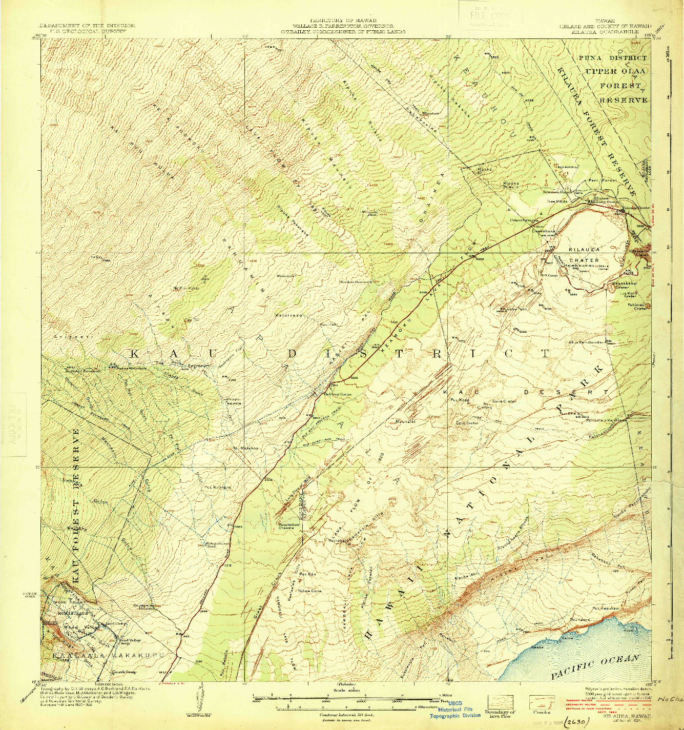 USGS 1:62500-SCALE QUADRANGLE FOR KILAUEA, HI 1924