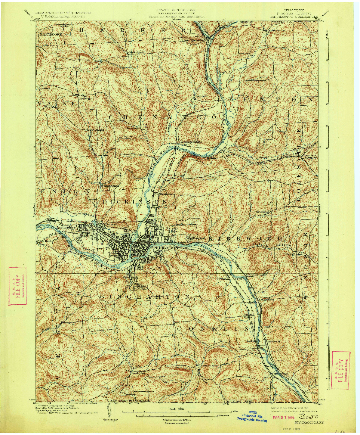 USGS 1:62500-SCALE QUADRANGLE FOR BINGHAMTON, NY 1904