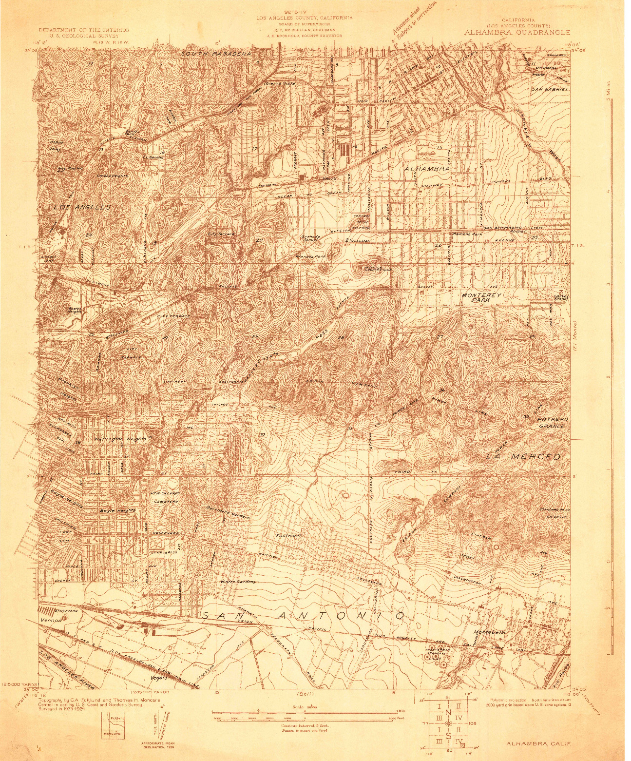 USGS 1:24000-SCALE QUADRANGLE FOR ALHAMBRA, CA 1924