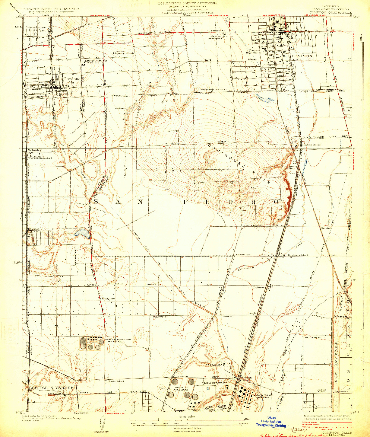 USGS 1:24000-SCALE QUADRANGLE FOR COMPTON, CA 1924