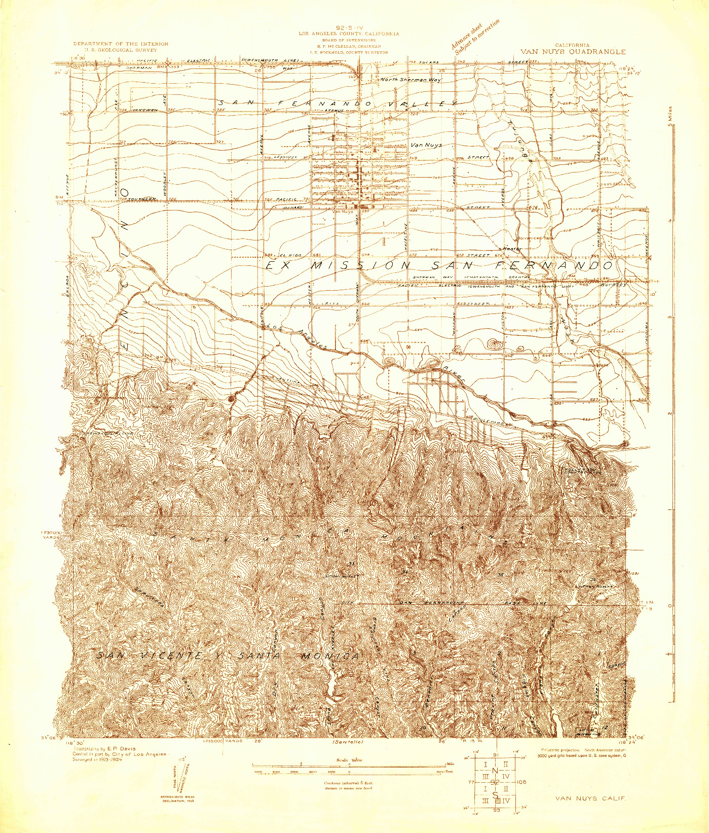 USGS 1:24000-SCALE QUADRANGLE FOR VAN NUYS, CA 1924