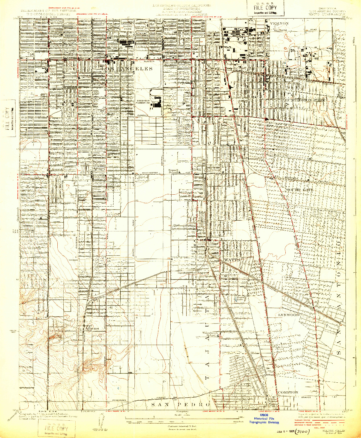 USGS 1:24000-SCALE QUADRANGLE FOR WATTS, CA 1924