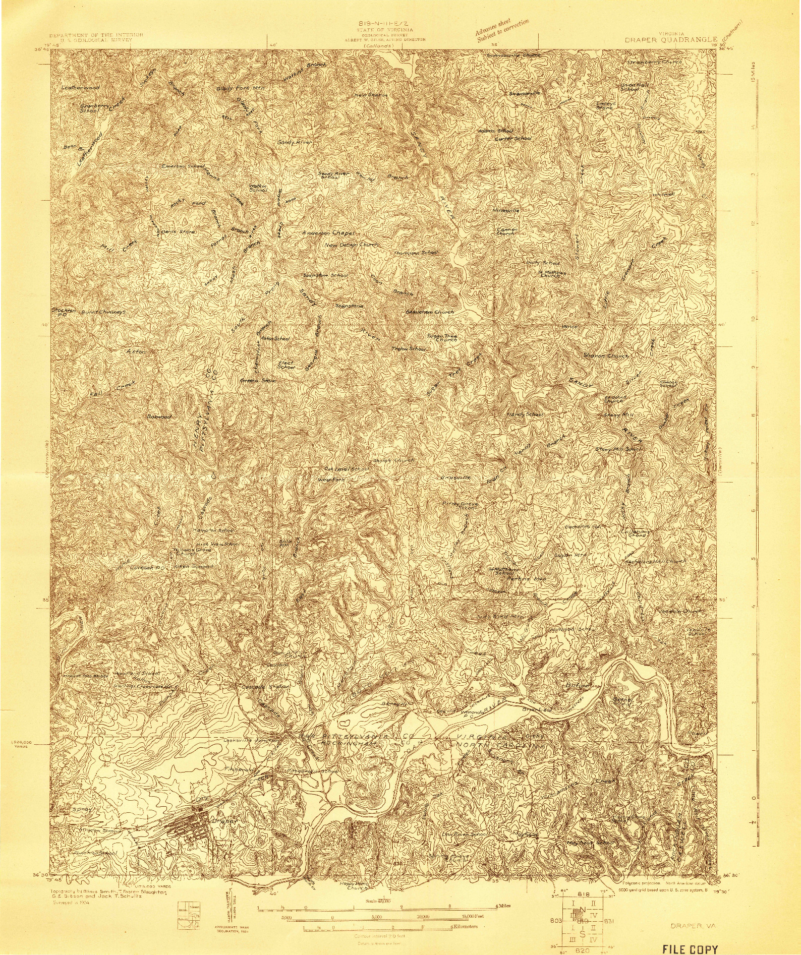 USGS 1:48000-SCALE QUADRANGLE FOR DRAPER, VA 1924