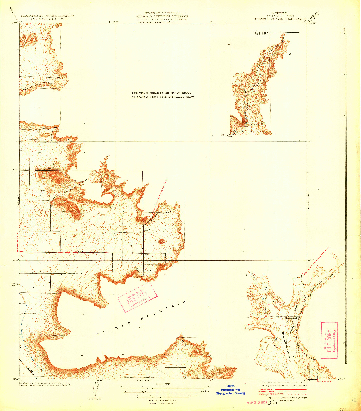 USGS 1:31680-SCALE QUADRANGLE FOR STOKES MOUNTAIN, CA 1924