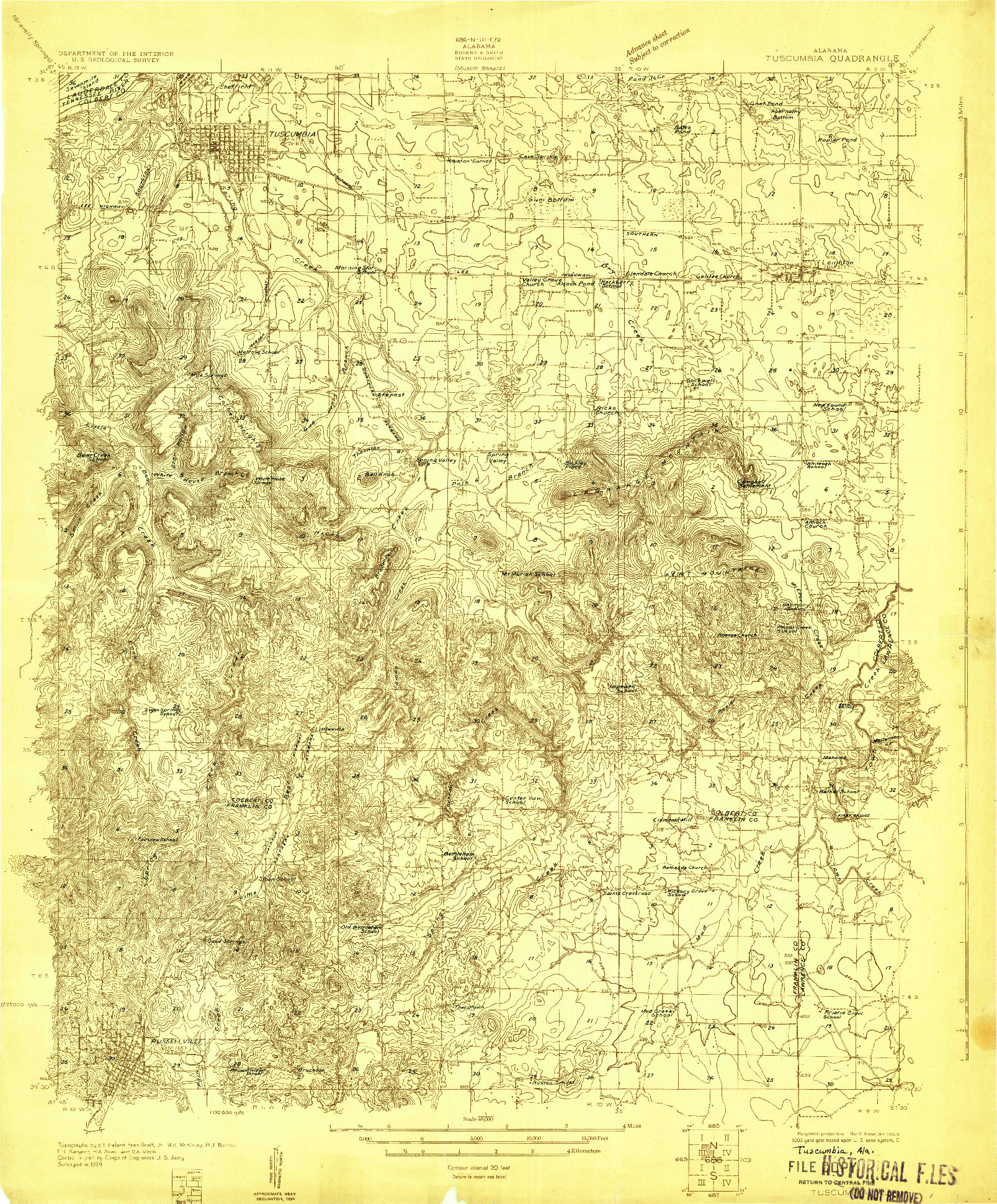 USGS 1:48000-SCALE QUADRANGLE FOR TUSCUMBIA, AL 1924