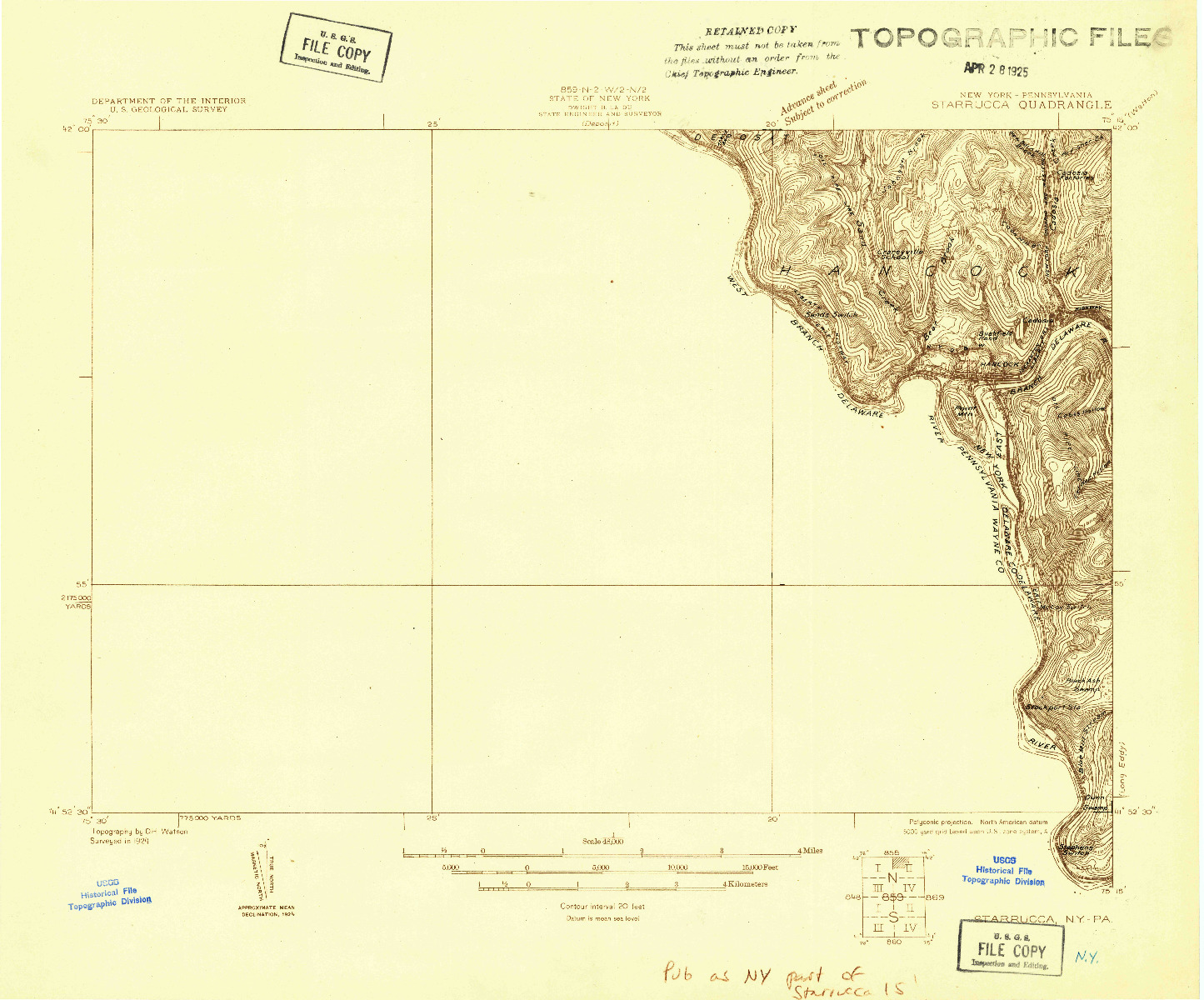 USGS 1:48000-SCALE QUADRANGLE FOR STARRUCCA, NY 1924