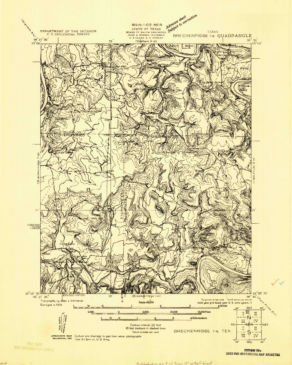 USGS 1:48000-SCALE QUADRANGLE FOR BRECKENRIDGE 1-A, TX 1924