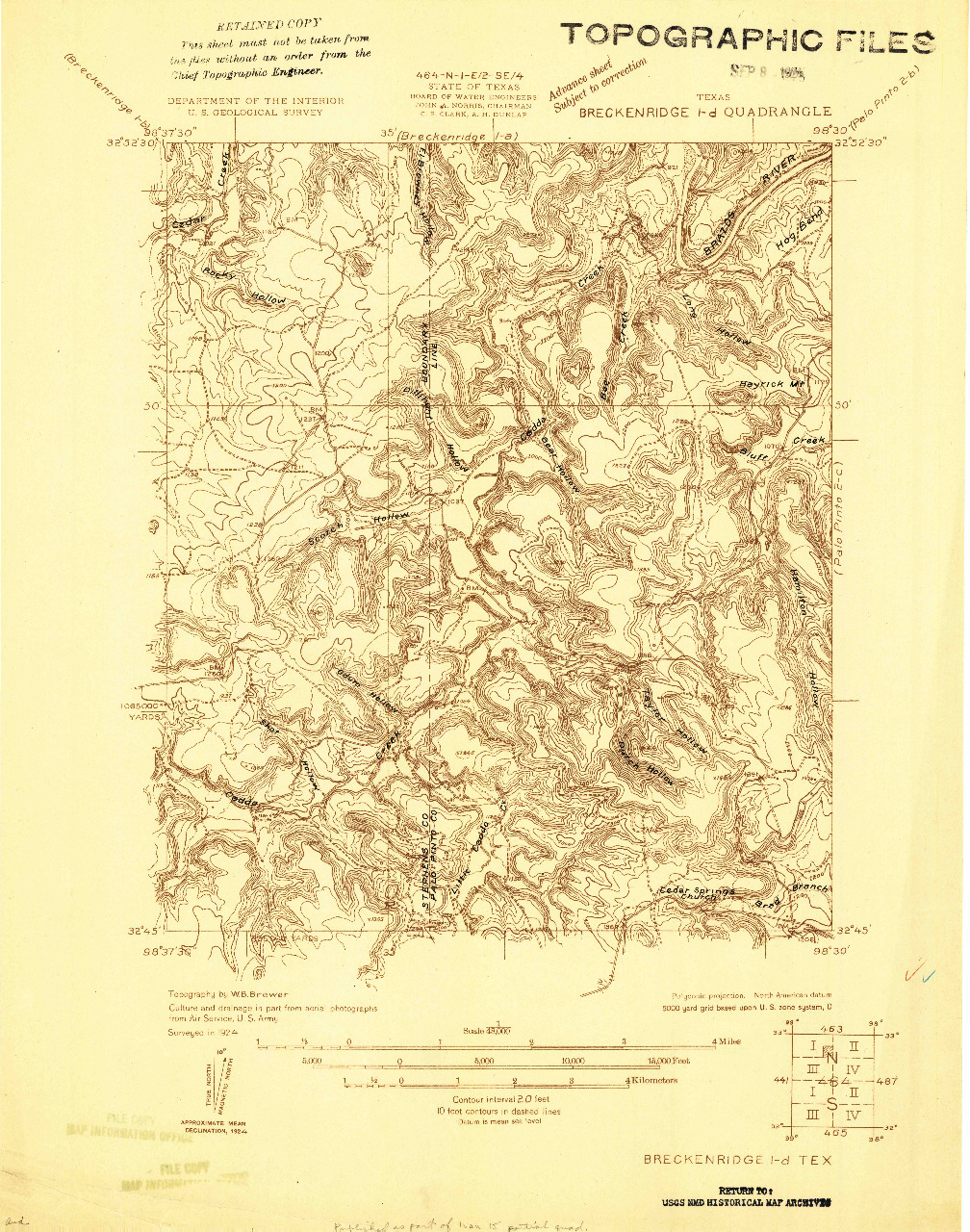 USGS 1:48000-SCALE QUADRANGLE FOR BRECKENRIDGE 1-D, TX 1924