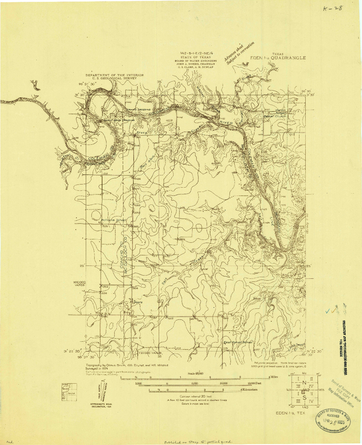 USGS 1:48000-SCALE QUADRANGLE FOR EDEN 1-A, TX 1924
