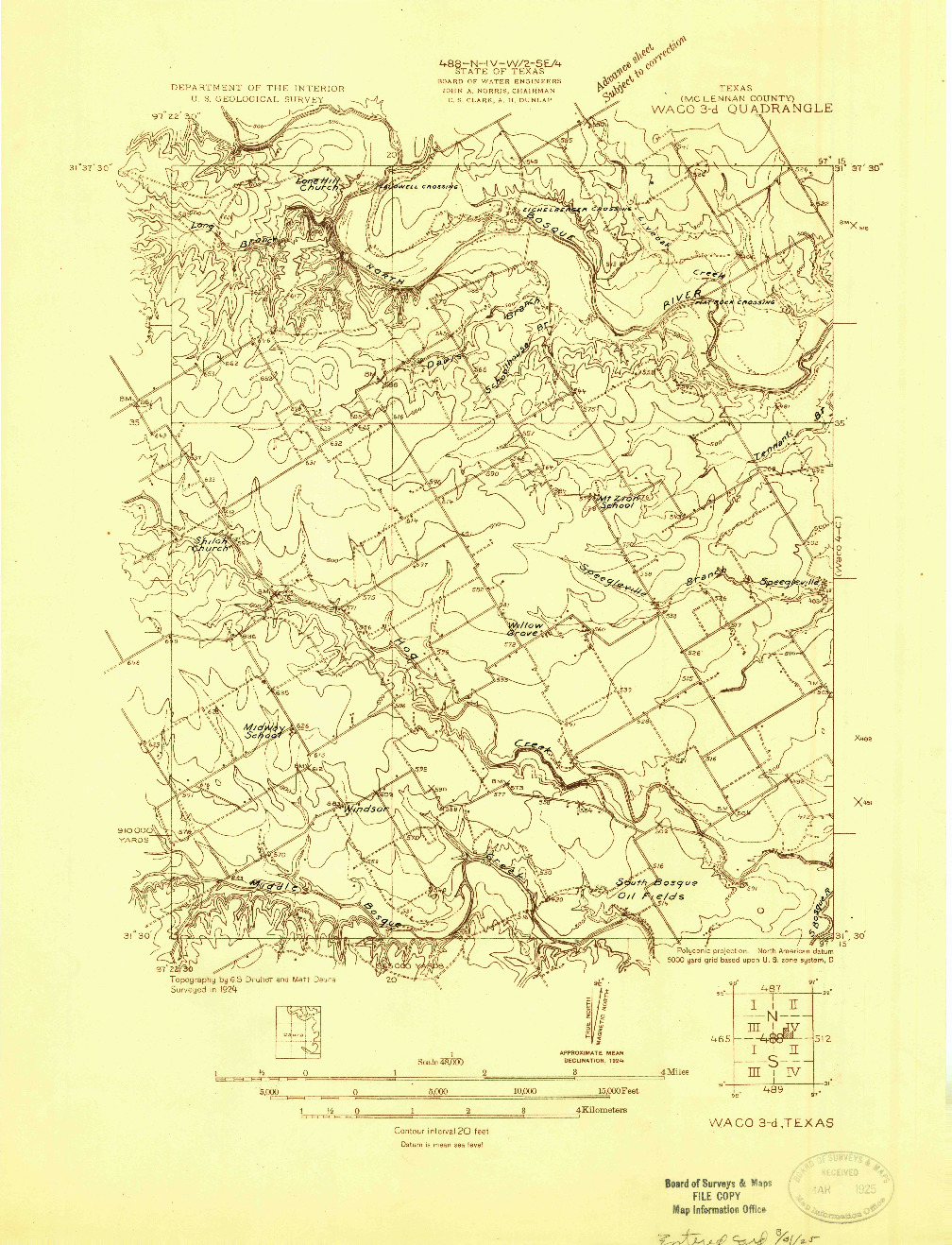 USGS 1:48000-SCALE QUADRANGLE FOR WACO 3-D, TX 1924