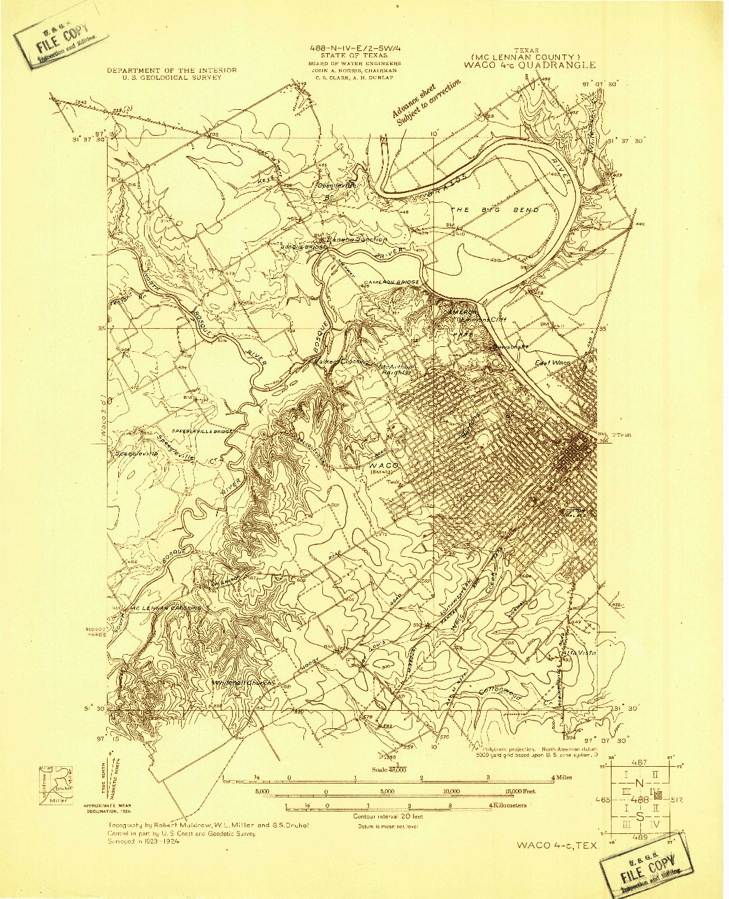 USGS 1:48000-SCALE QUADRANGLE FOR WACO 4-C, TX 1924