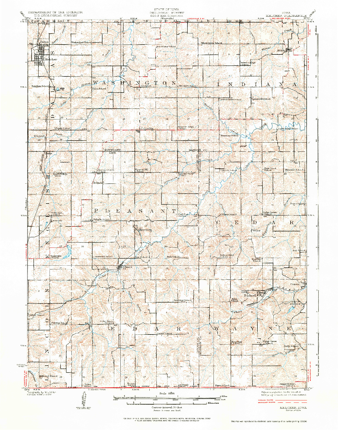 USGS 1:62500-SCALE QUADRANGLE FOR MELCHER, IA 1924