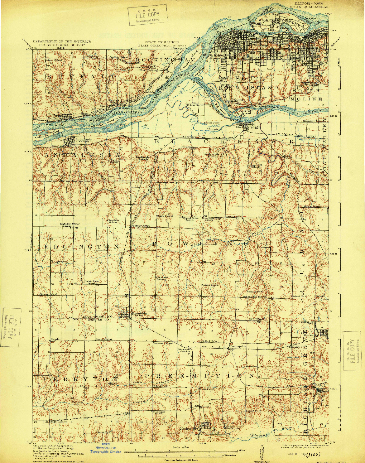 USGS 1:62500-SCALE QUADRANGLE FOR MILAN, IL 1912