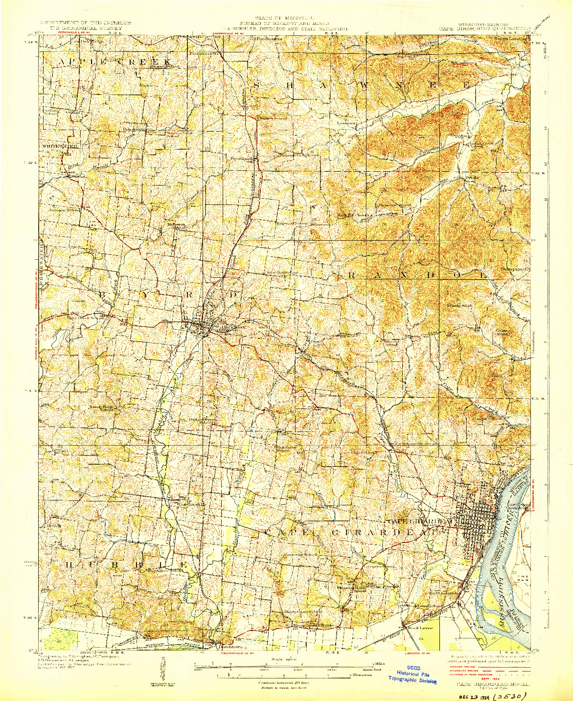 USGS 1:62500-SCALE QUADRANGLE FOR CAPE GIRARDEAU, MO 1924
