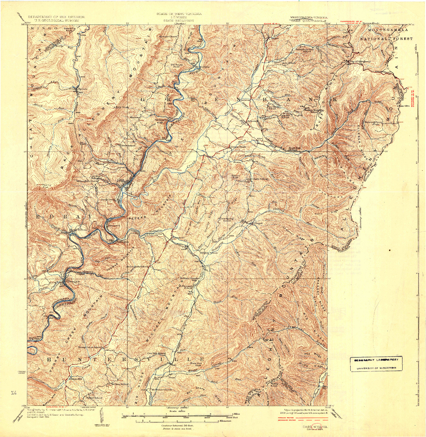 USGS 1:62500-SCALE QUADRANGLE FOR CASS, WV 1924