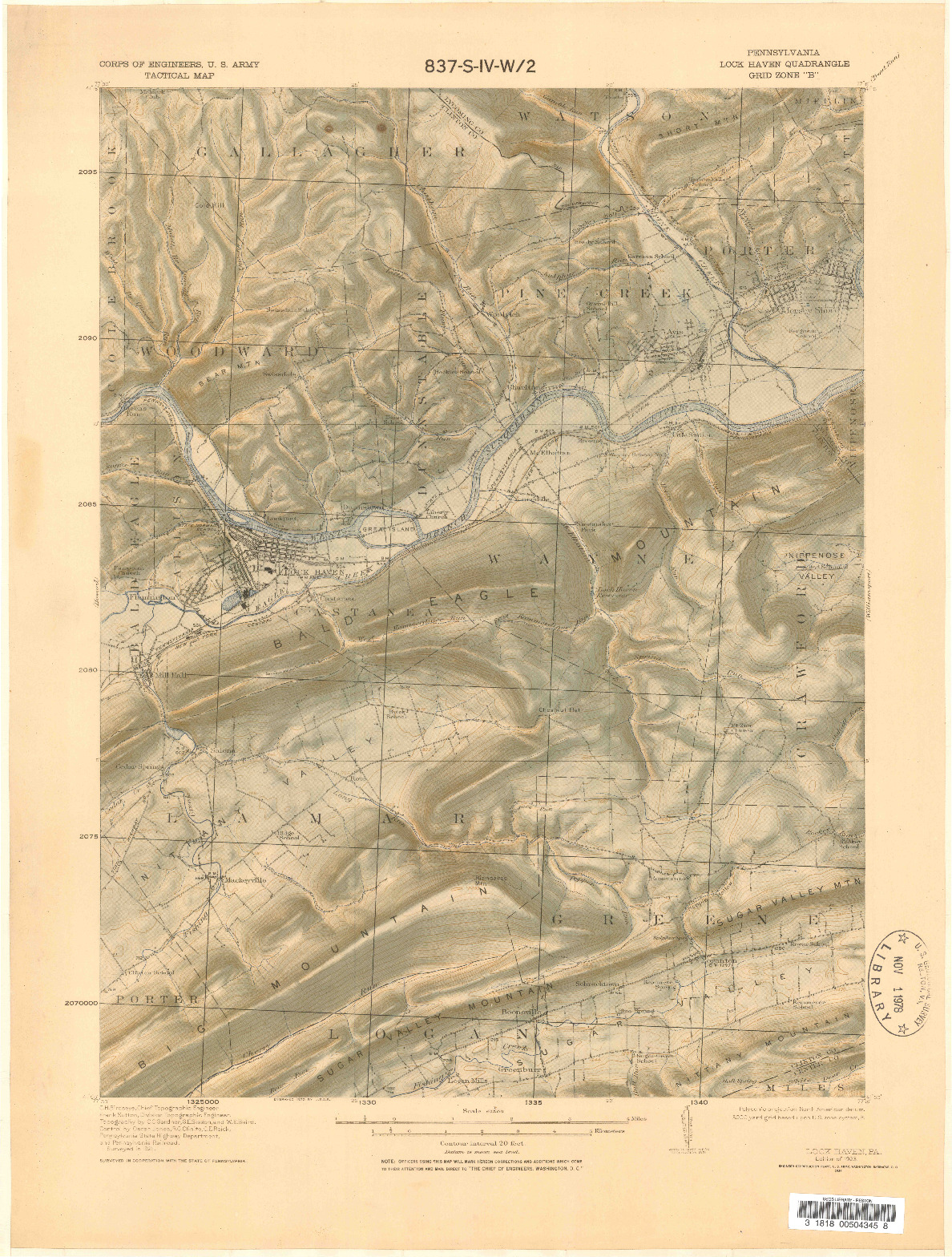 USGS 1:62500-SCALE QUADRANGLE FOR LOCK HAVEN, PA 1923