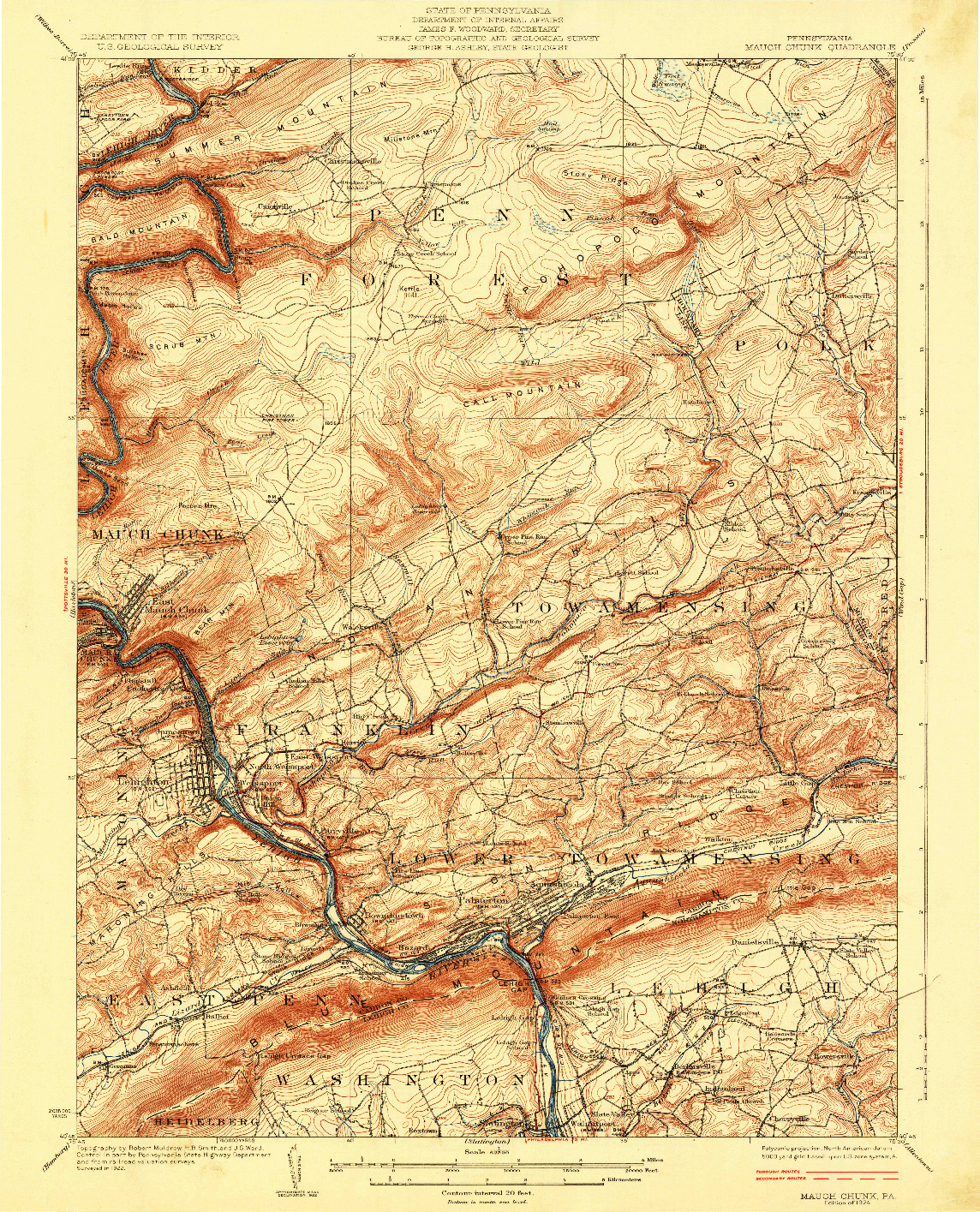 USGS 1:62500-SCALE QUADRANGLE FOR MAUCH CHUNK, PA 1924