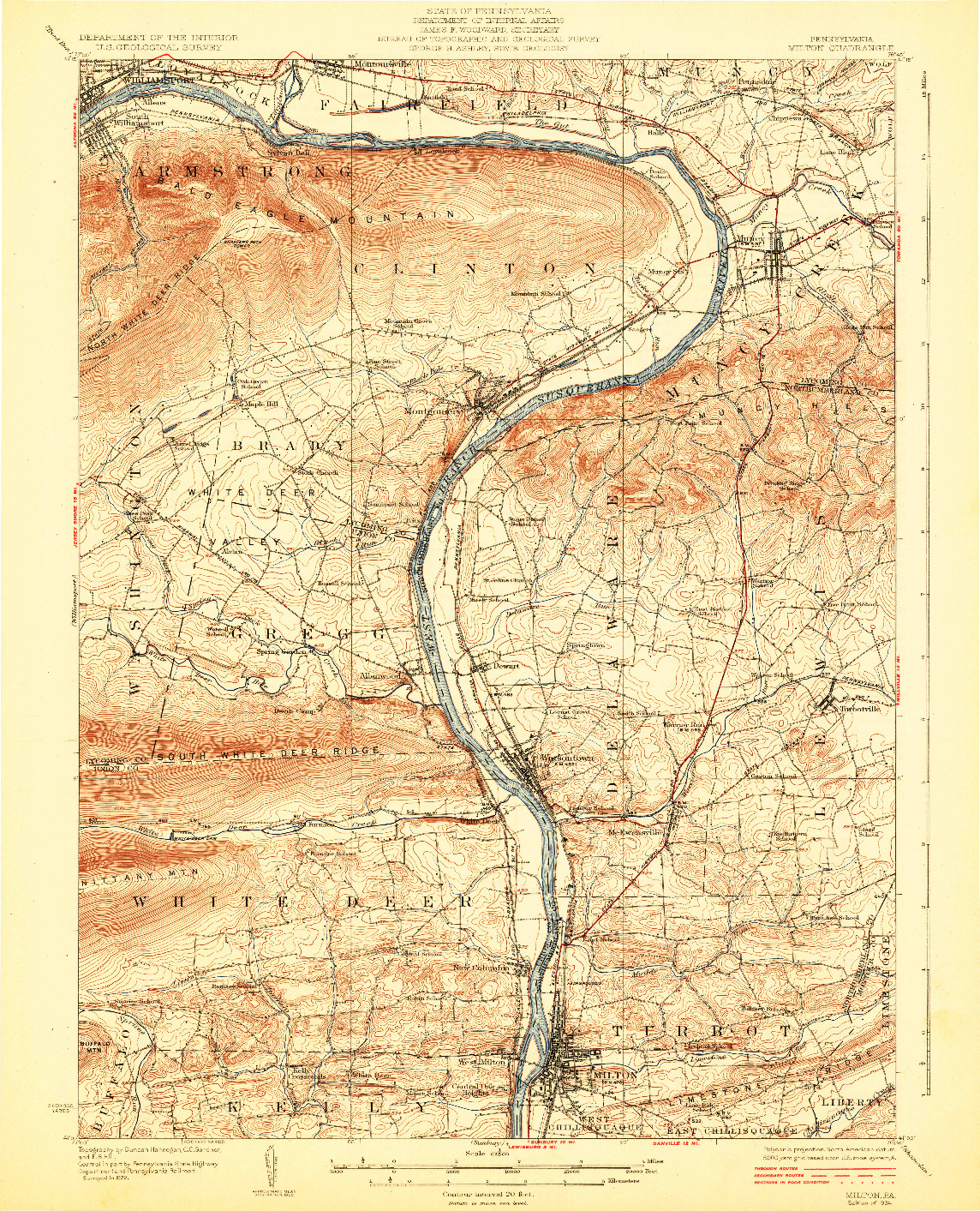 USGS 1:62500-SCALE QUADRANGLE FOR MILTON, PA 1924