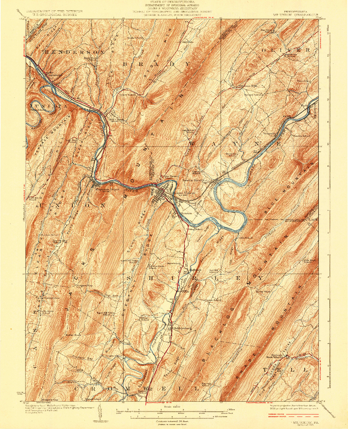 USGS 1:62500-SCALE QUADRANGLE FOR MT. UNION, PA 1924