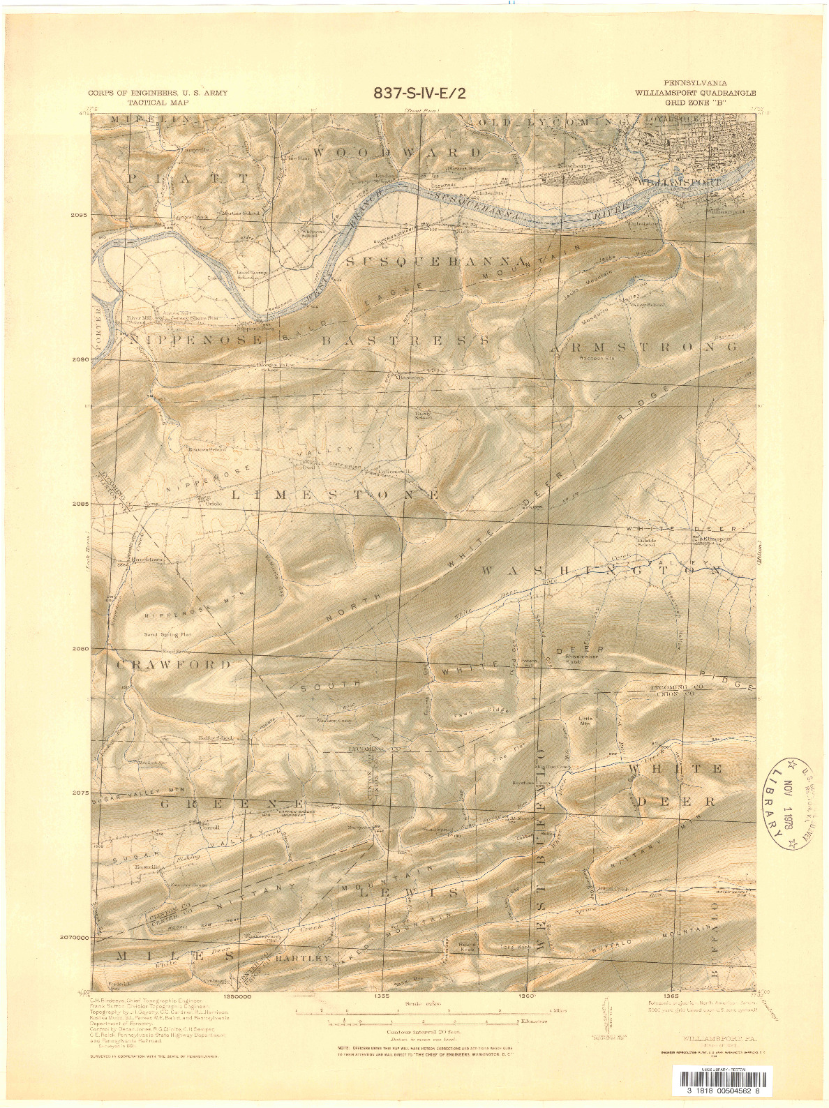 USGS 1:62500-SCALE QUADRANGLE FOR WILLIAMSPORT, PA 1923