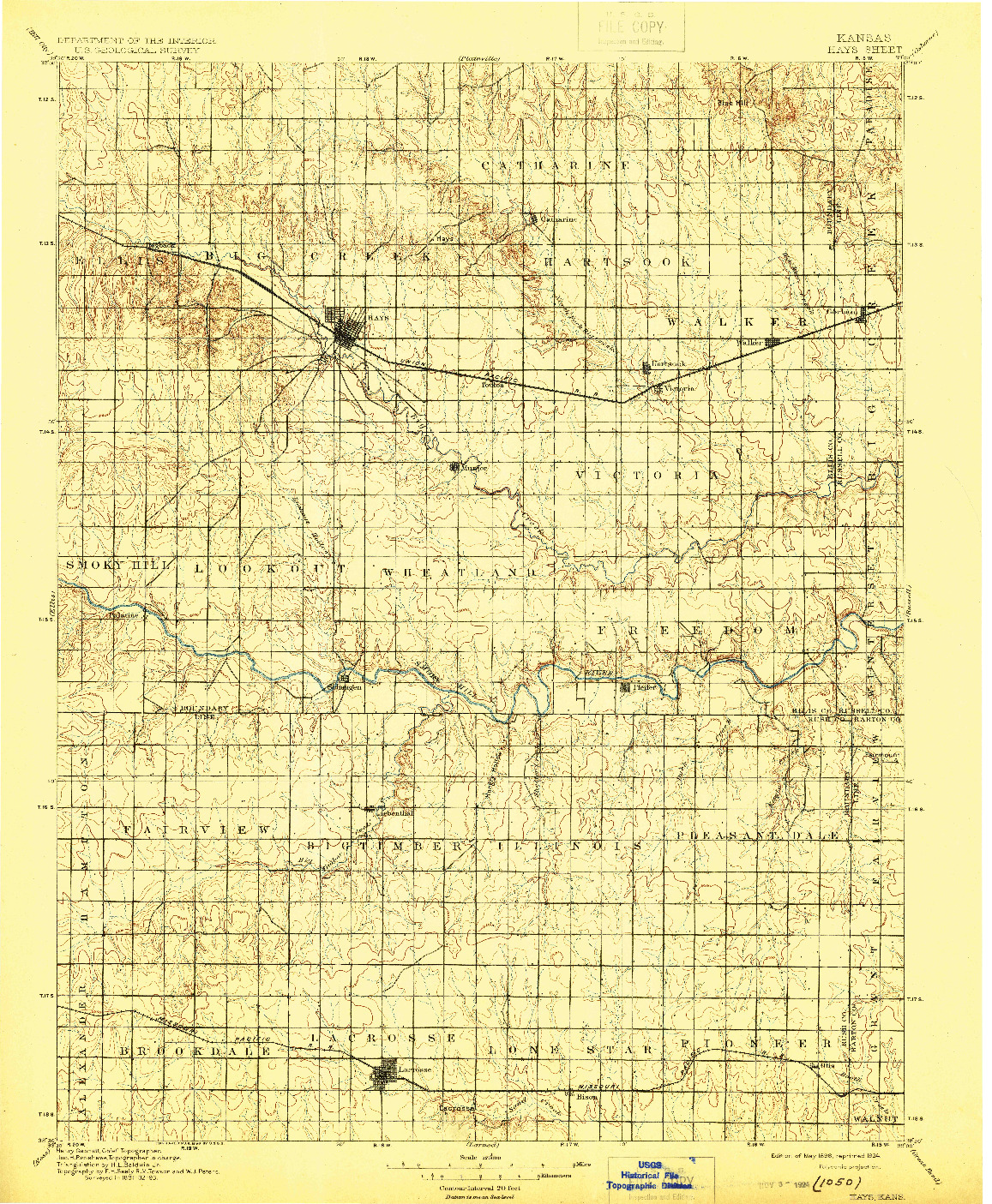 USGS 1:125000-SCALE QUADRANGLE FOR HAYS, KS 1896