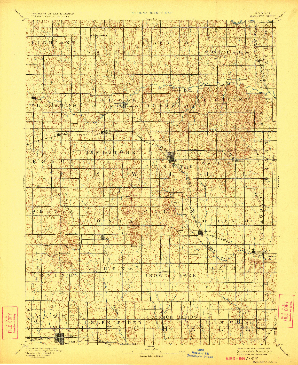 USGS 1:125000-SCALE QUADRANGLE FOR MANKATO, KS 1894