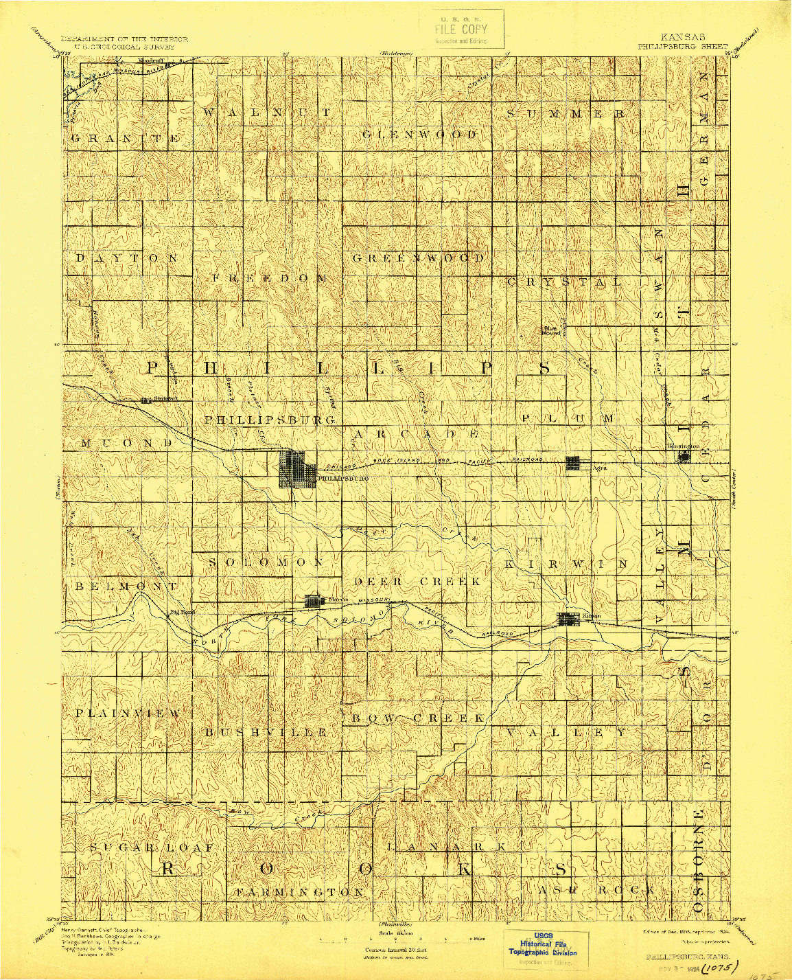 USGS 1:125000-SCALE QUADRANGLE FOR PHILLIPSBURG, KS 1893