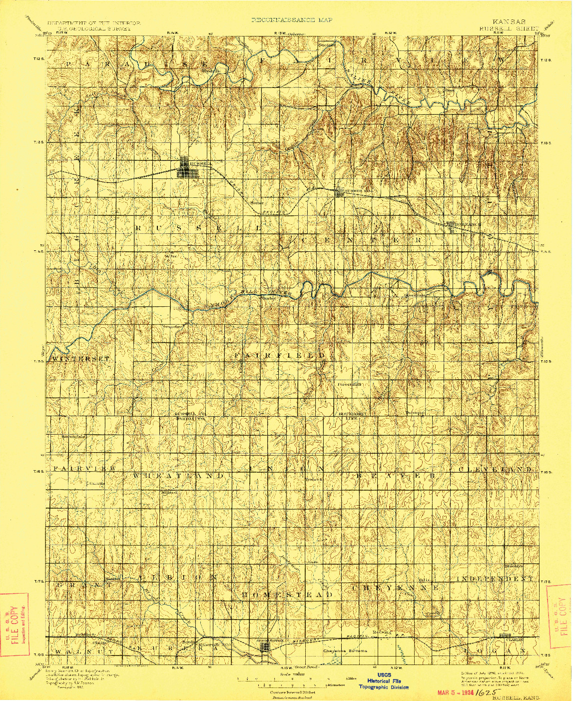 USGS 1:125000-SCALE QUADRANGLE FOR RUSSELL, KS 1896