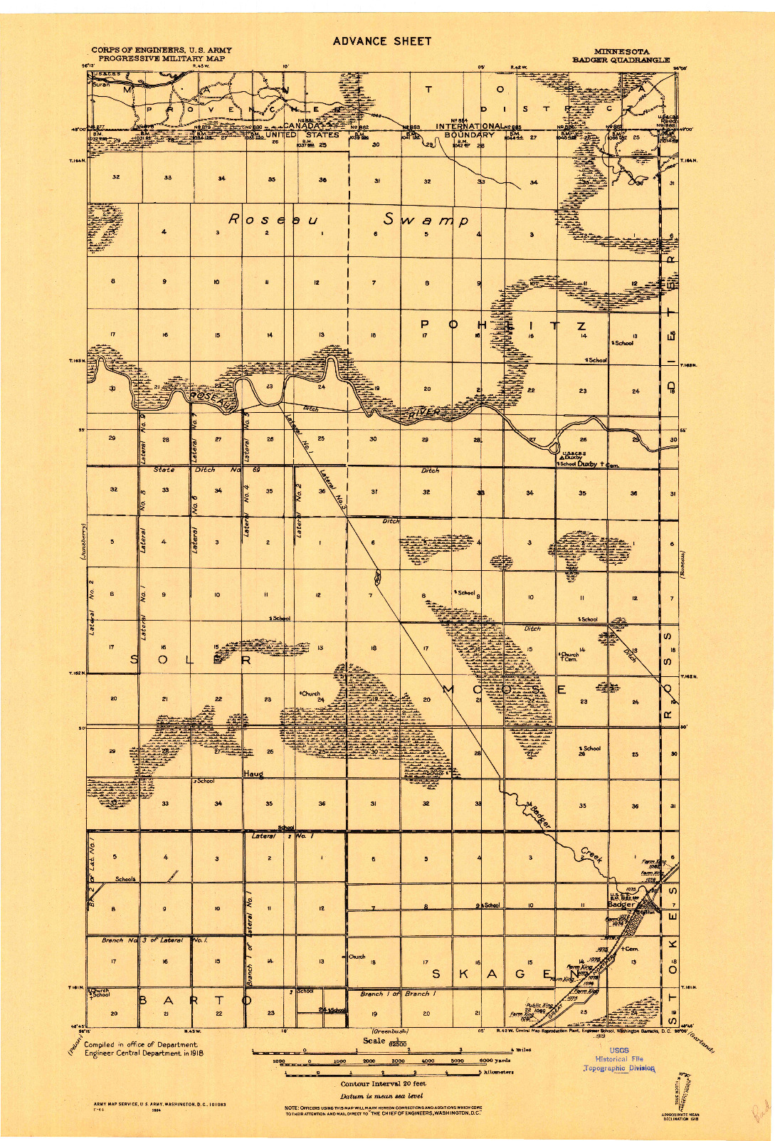 USGS 1:62500-SCALE QUADRANGLE FOR BADGER, MN 1919