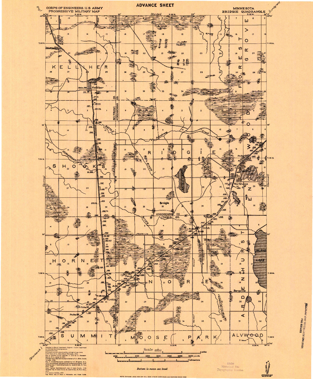 USGS 1:62500-SCALE QUADRANGLE FOR BRIDGIE, MN 1919