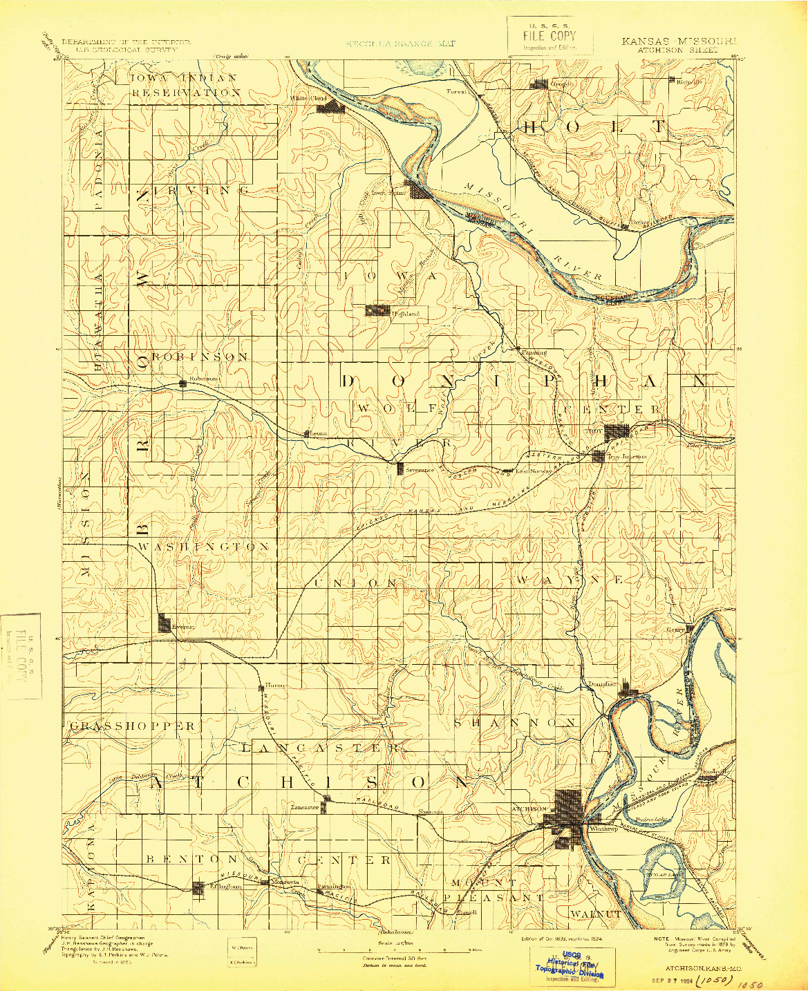 USGS 1:125000-SCALE QUADRANGLE FOR ATCHISON, KS 1893