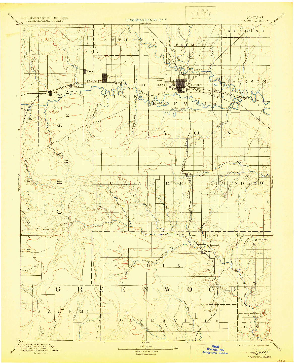 USGS 1:125000-SCALE QUADRANGLE FOR EMPORIA, KS 1894