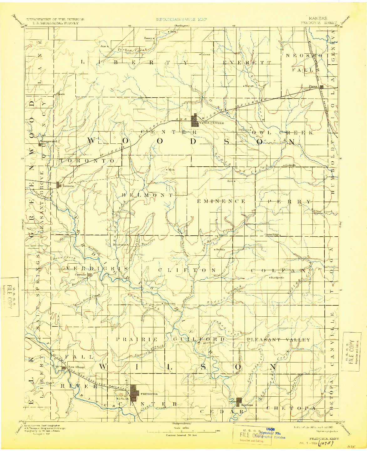 USGS 1:125000-SCALE QUADRANGLE FOR FREDONIA, KS 1894