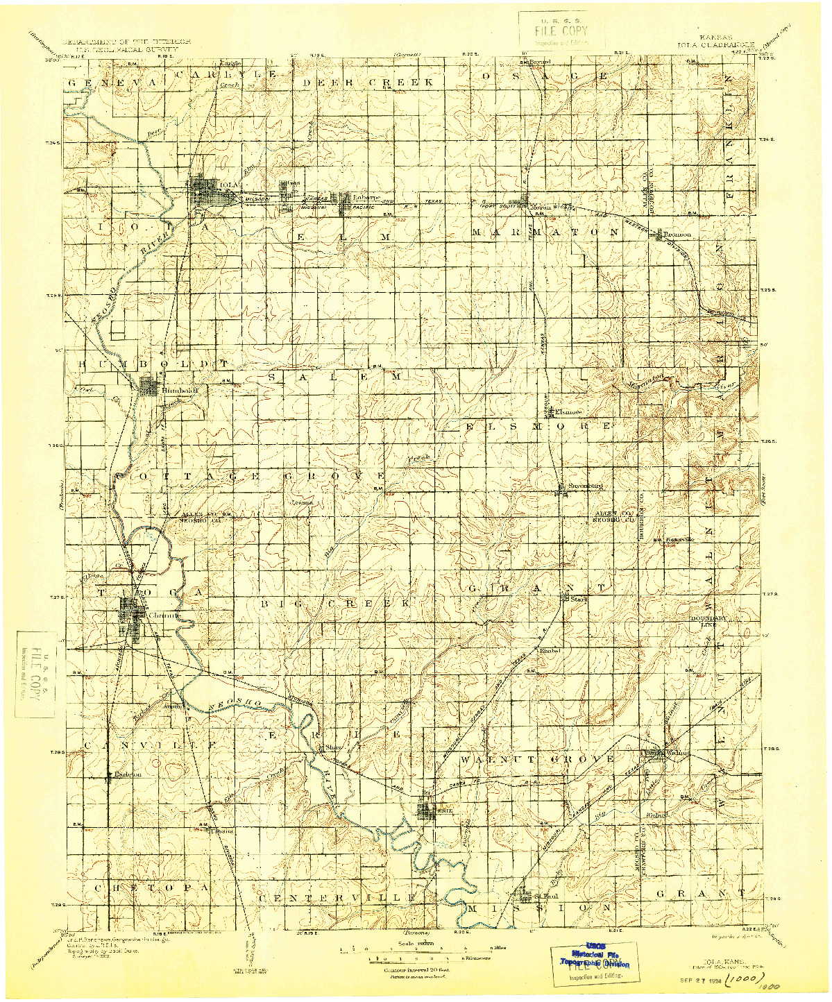 USGS 1:125000-SCALE QUADRANGLE FOR IOLA, KS 1904