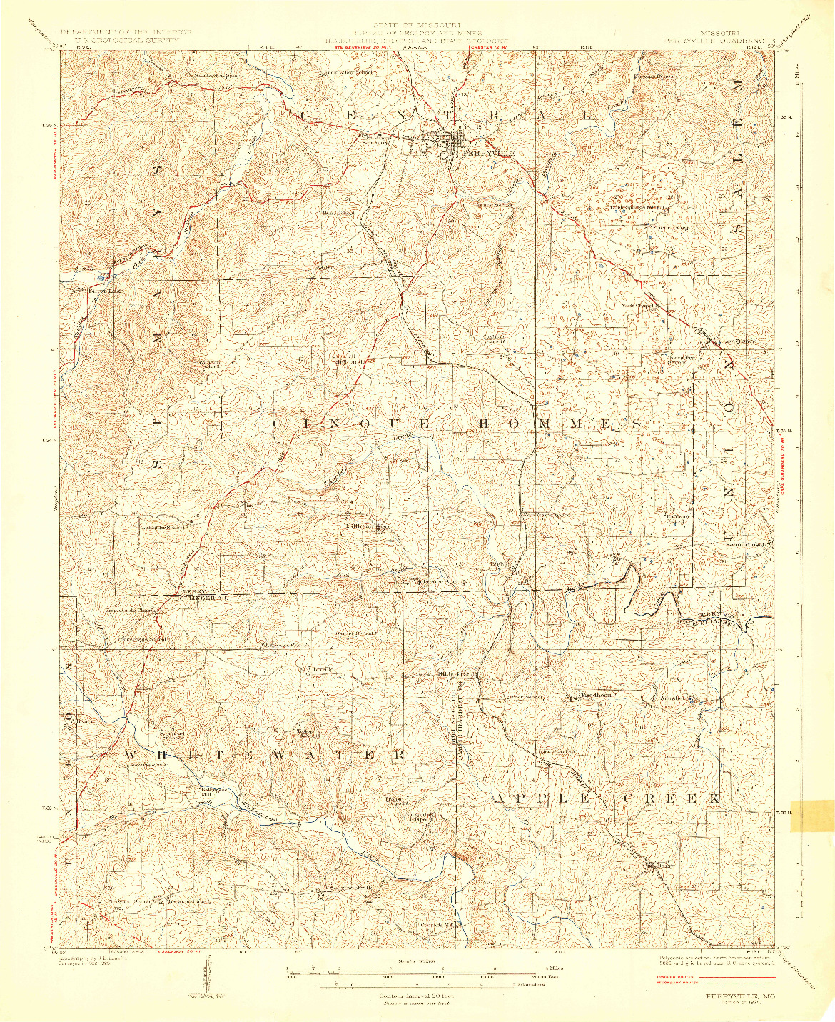 USGS 1:62500-SCALE QUADRANGLE FOR PERRYVILLE, MO 1924