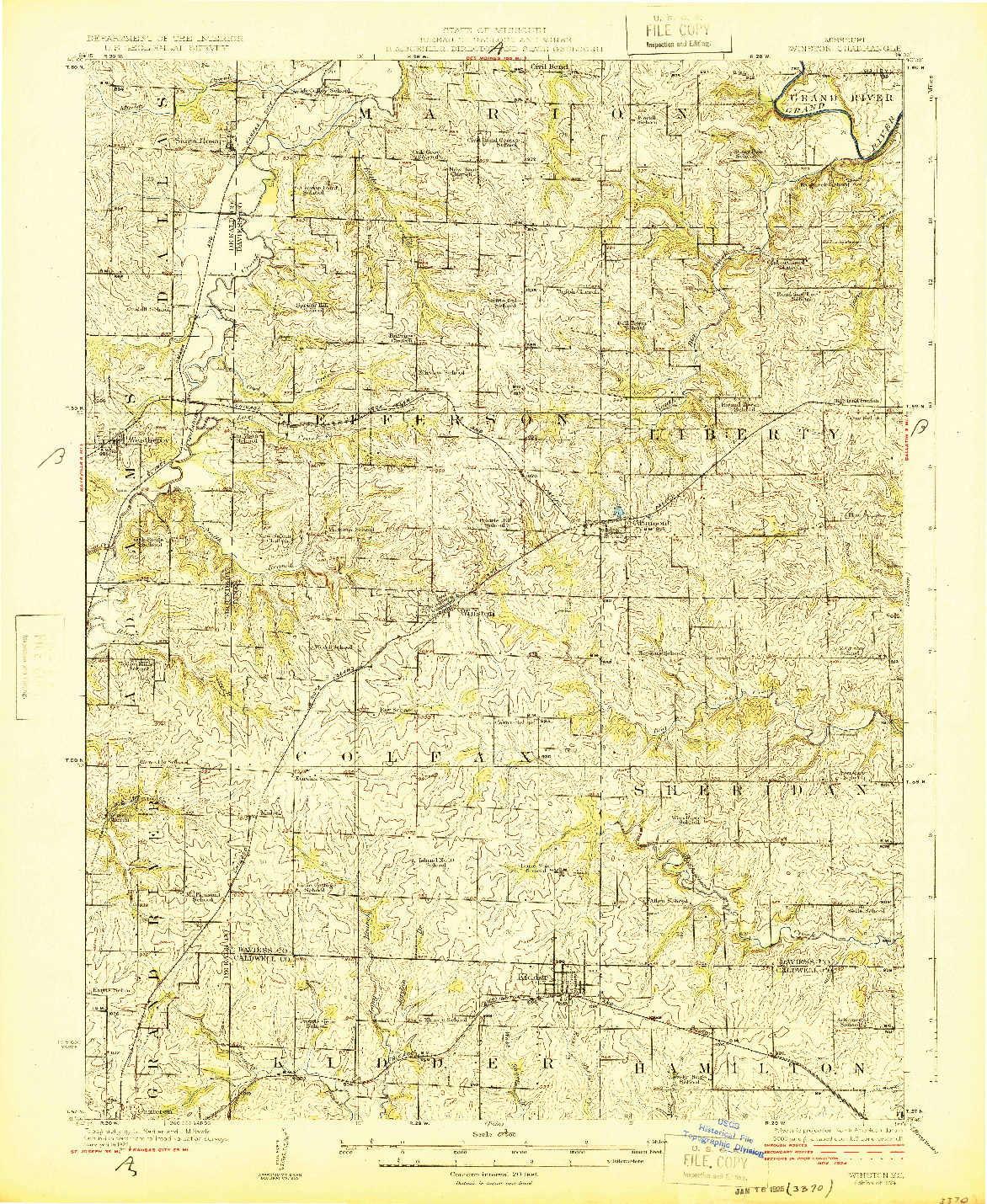 USGS 1:62500-SCALE QUADRANGLE FOR WINSTON, MO 1924
