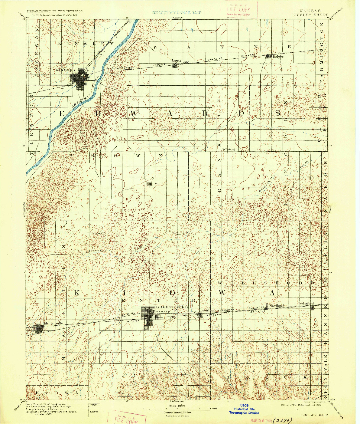 USGS 1:125000-SCALE QUADRANGLE FOR KINSLEY, KS 1894