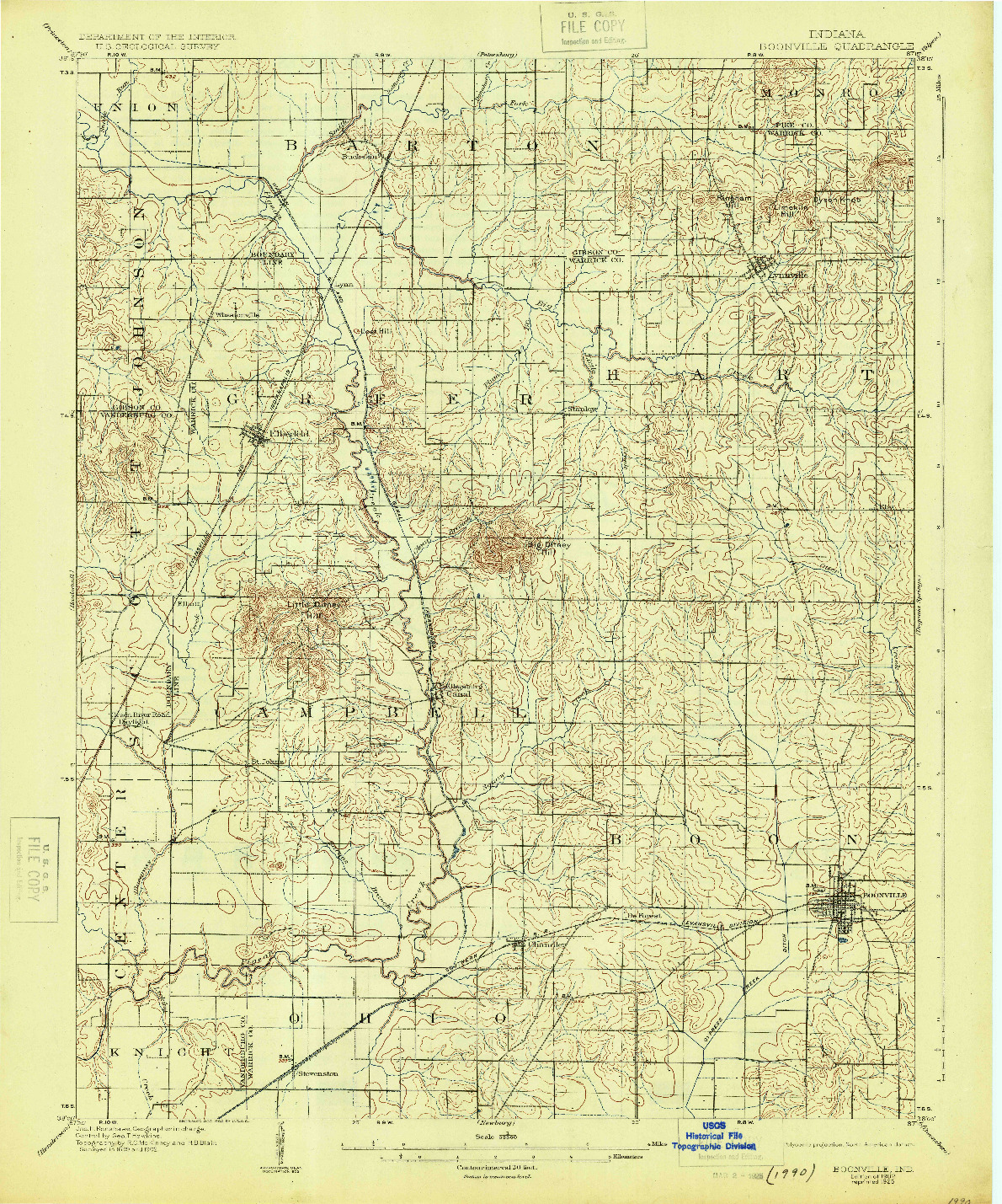 USGS 1:62500-SCALE QUADRANGLE FOR BOONVILLE, IN 1902