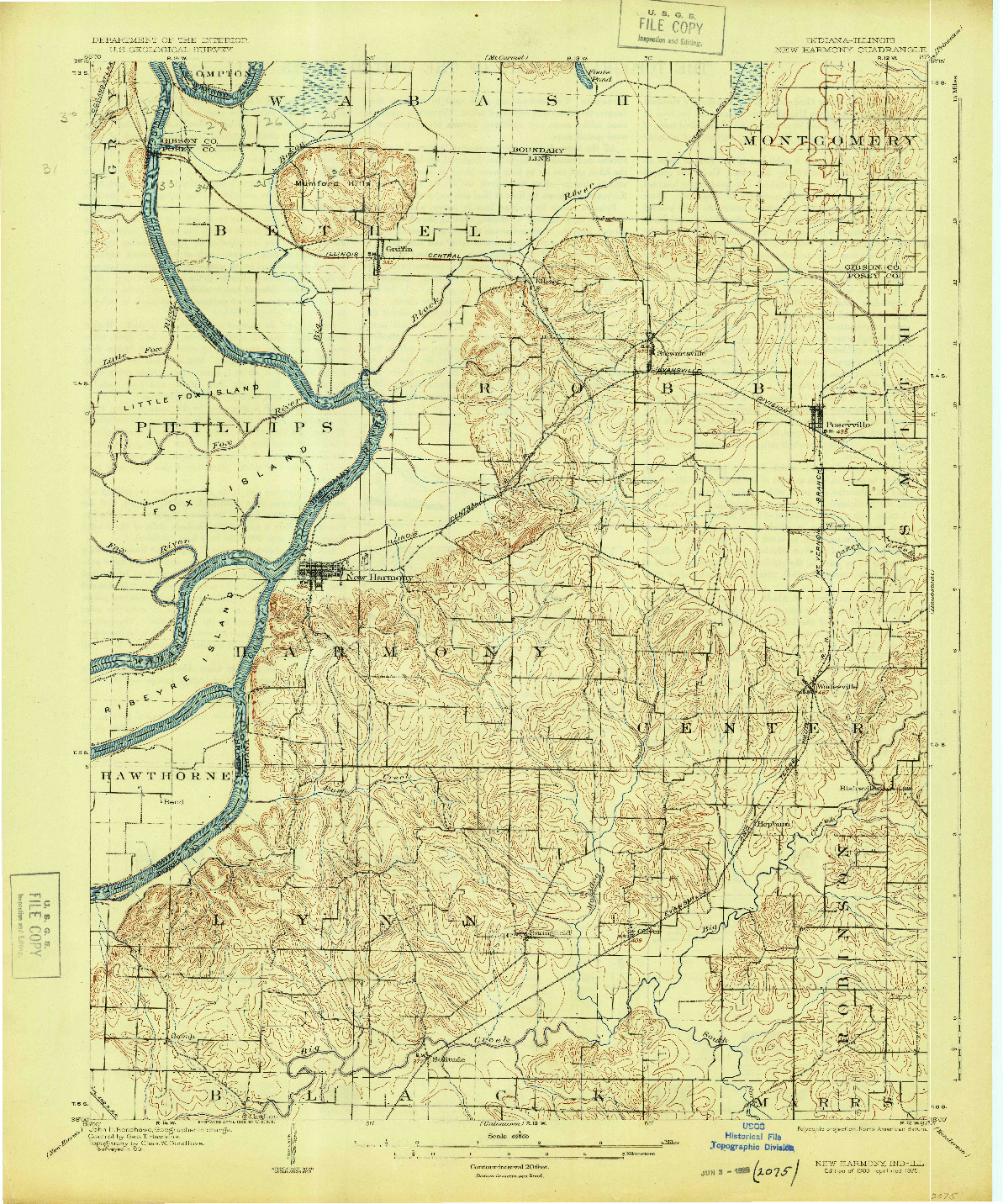 USGS 1:62500-SCALE QUADRANGLE FOR NEW HARMONY, IN 1903