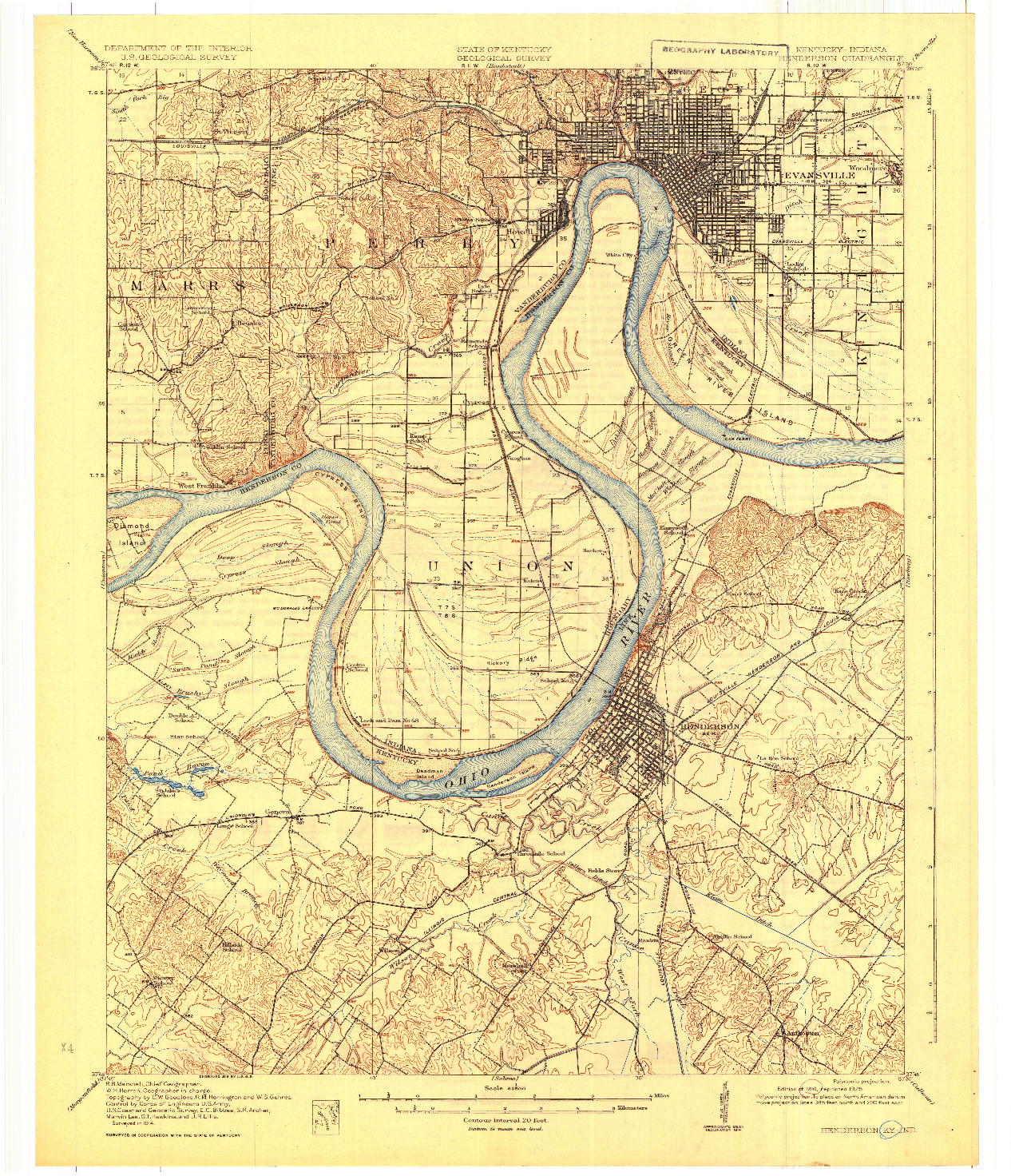 USGS 1:62500-SCALE QUADRANGLE FOR HENDERSON, KY 1916