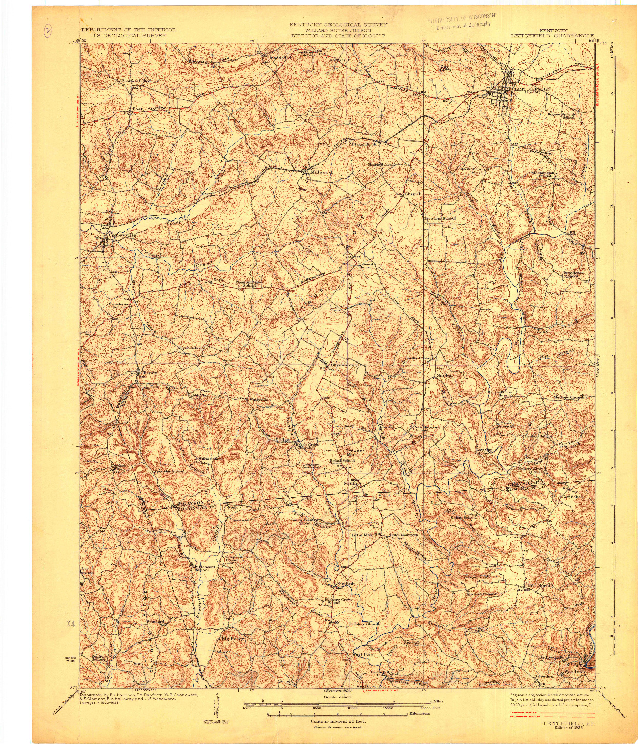 USGS 1:62500-SCALE QUADRANGLE FOR LEITCHFIELD, KY 1925