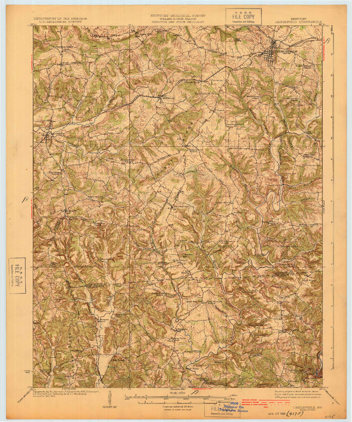 USGS 1:62500-SCALE QUADRANGLE FOR LEITCHFIELD, KY 1925
